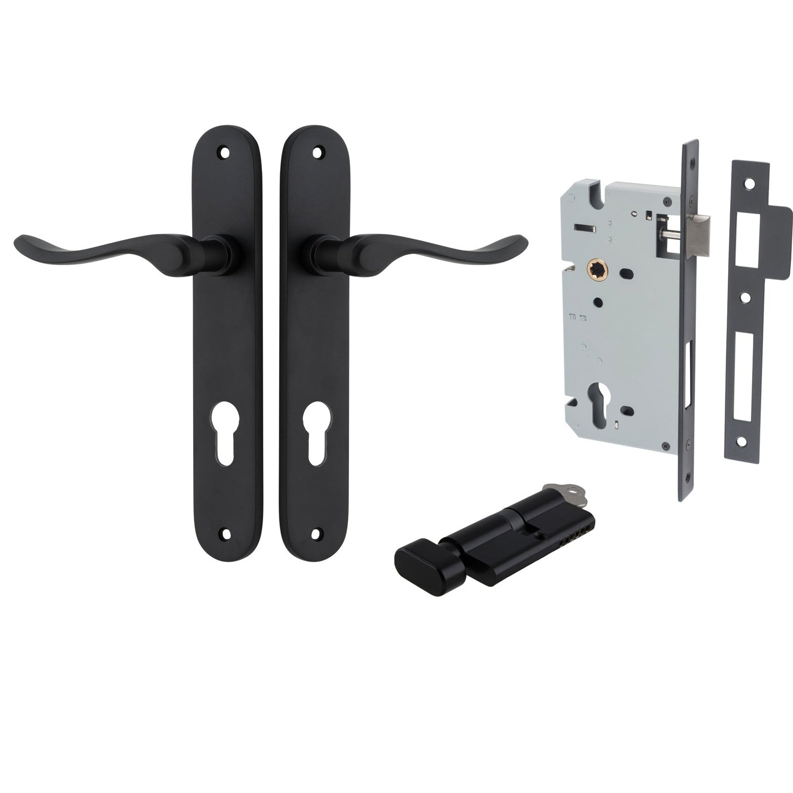 Iver Door Handle Stirling Oval Euro Pair Key/Thumb Matt Black Entrance Kit