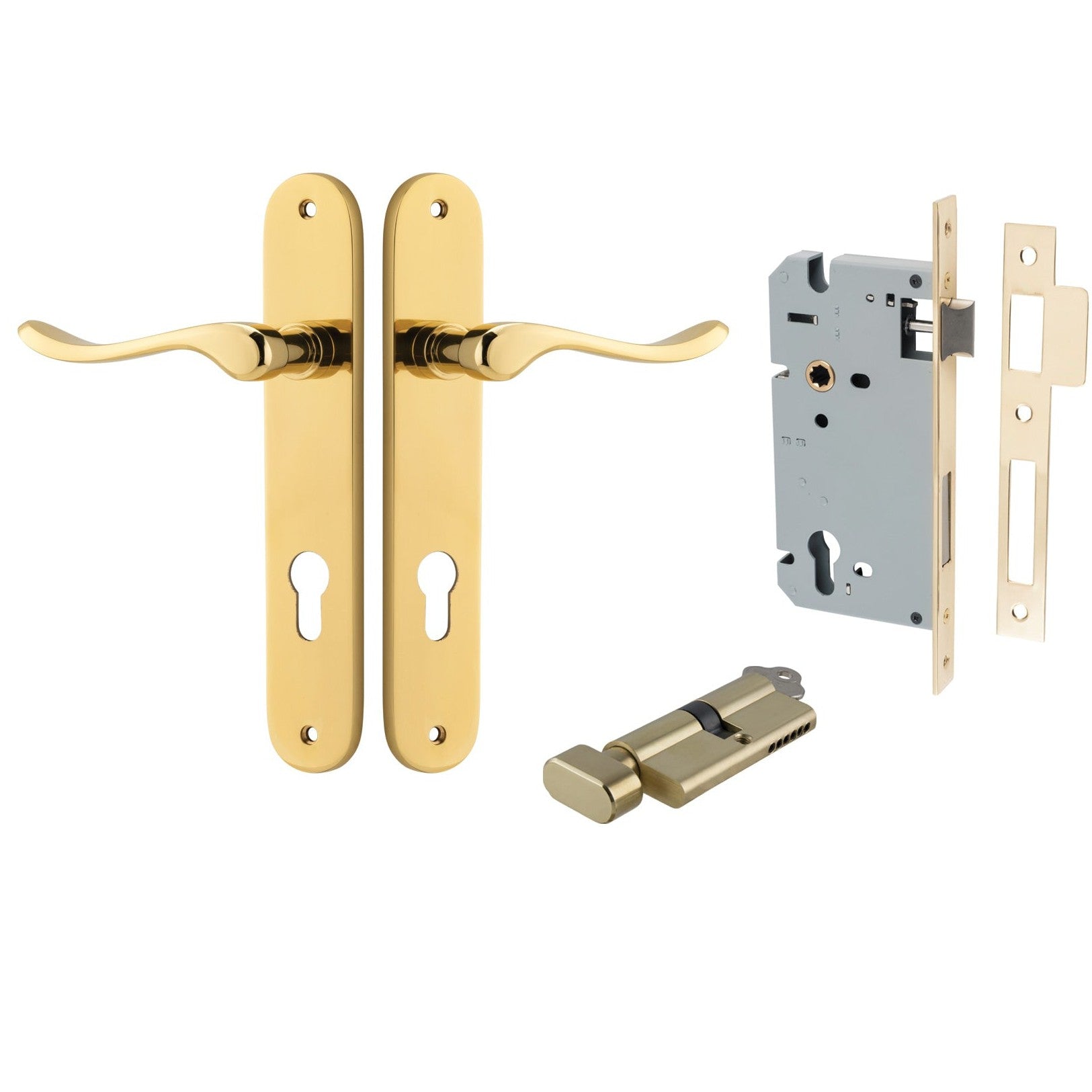 Iver Door Handle Stirling Oval Euro Pair Key/Thumb Polished Brass Entrance Kit