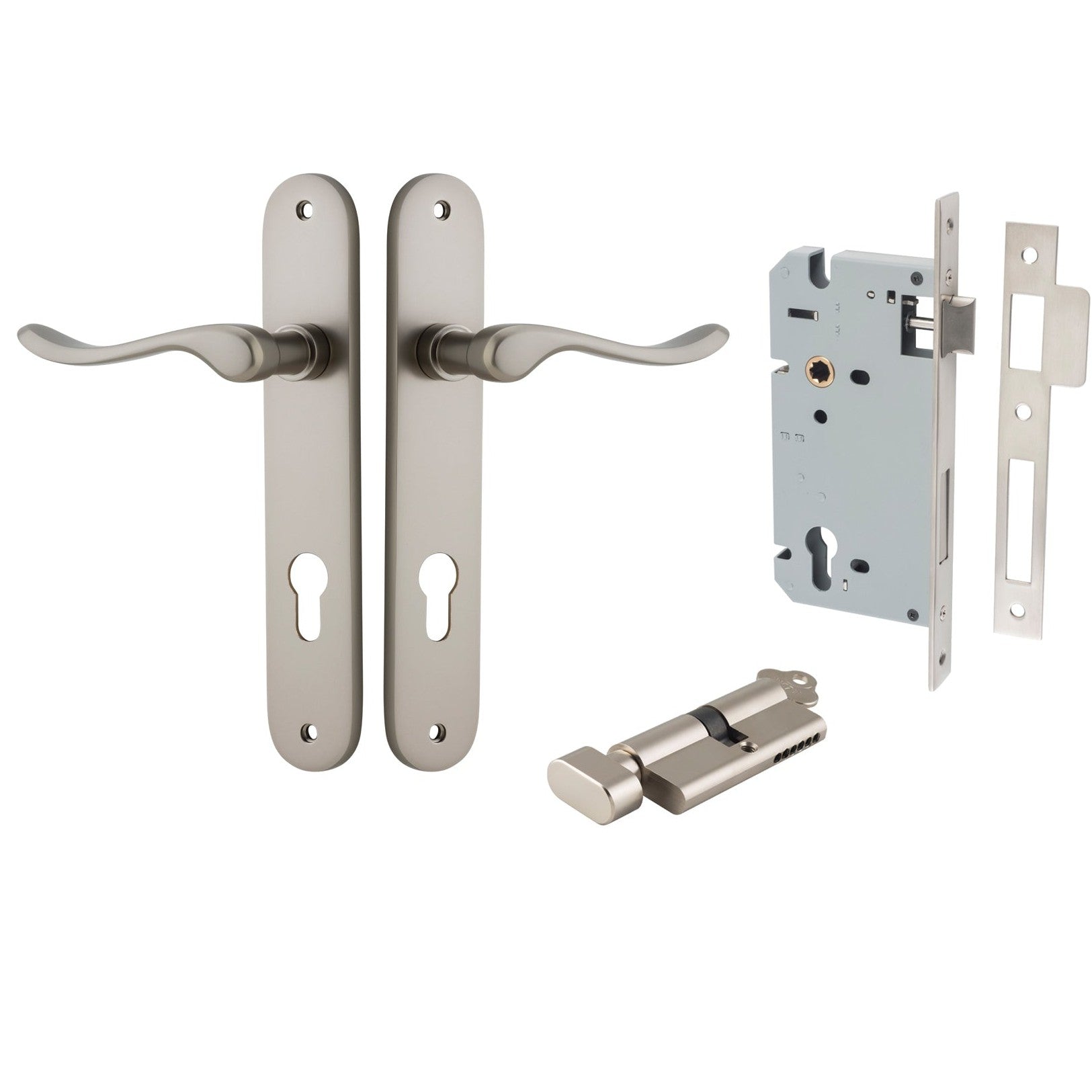 Iver Door Handle Stirling Oval Euro Pair Key/Thumb Satin Nickel Entrance Kit