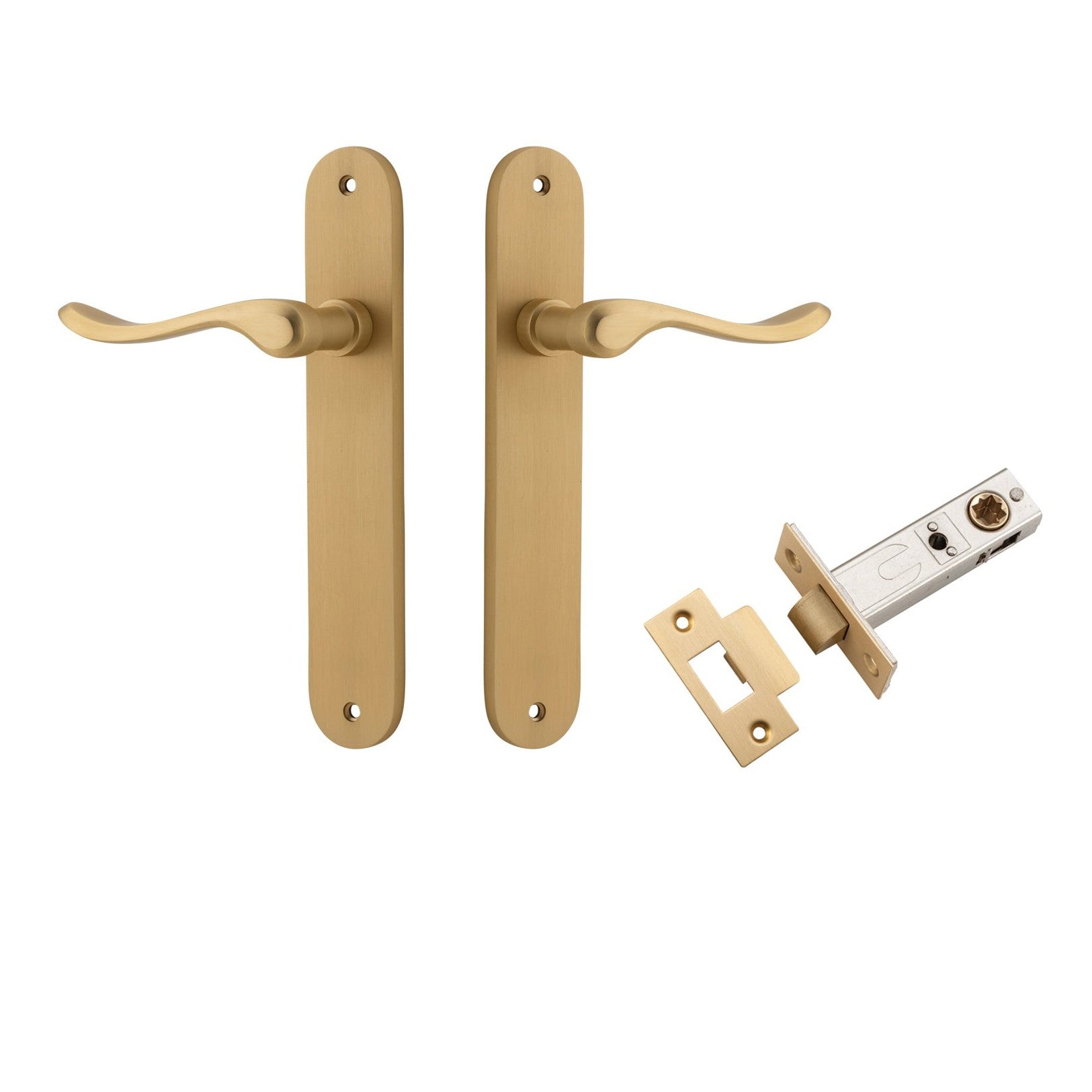 Iver Door Handle Stirling Oval Latch Pair Brushed Brass Passage Kit