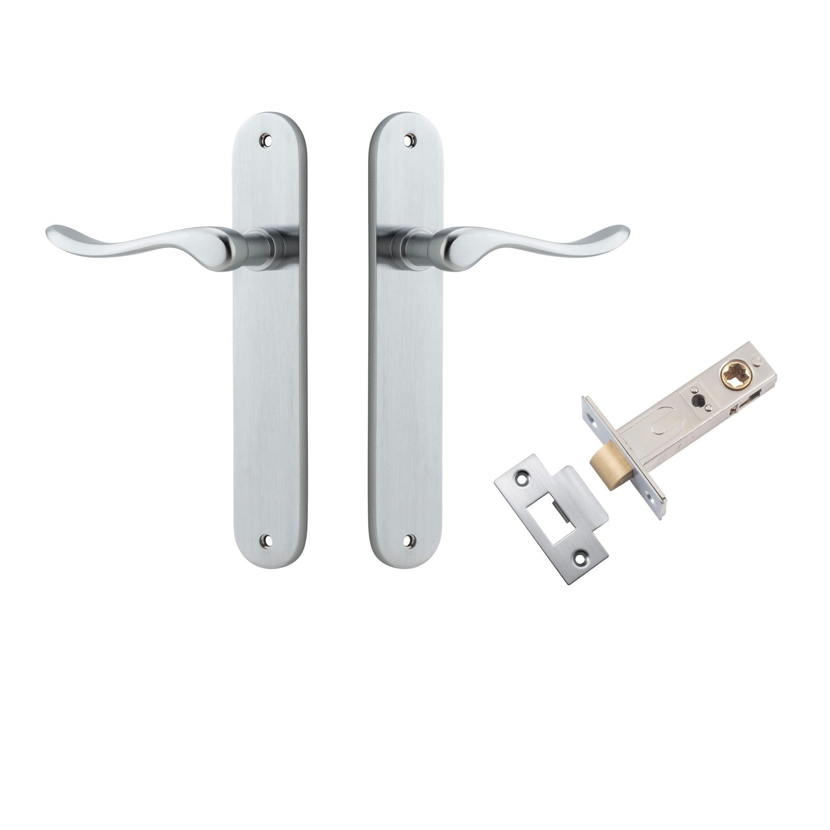 Iver Door Handle Stirling Oval Latch Pair Brushed Chrome Passage Kit