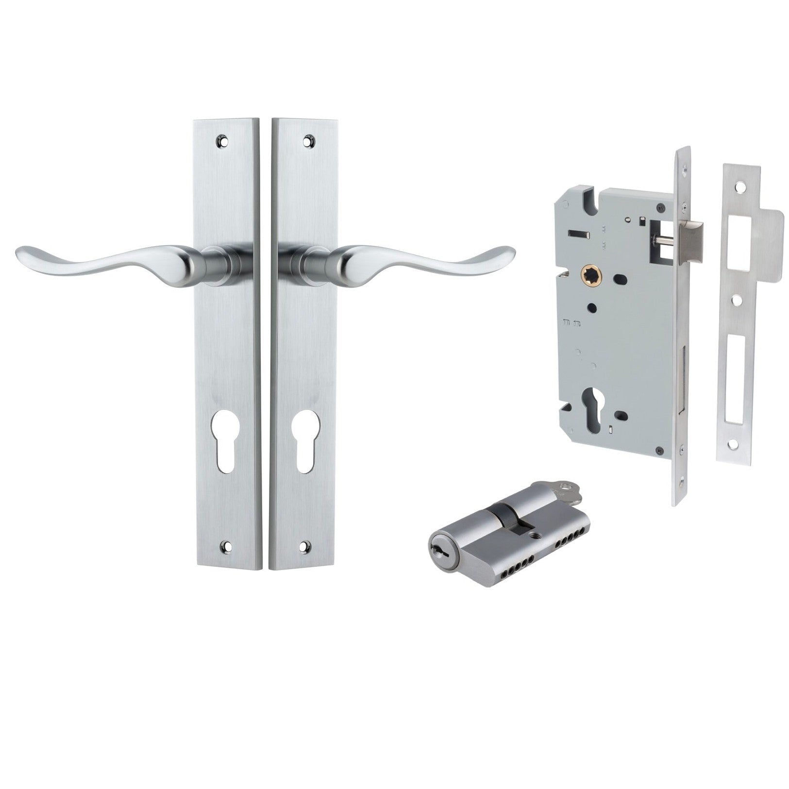 Iver Door Handle Stirling Rectangular Euro Pair Key/Key Brushed Chrome Entrance Kit