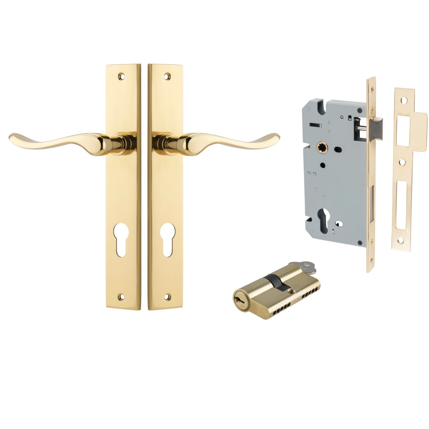 Iver Door Handle Stirling Rectangular Euro Pair Key/Key Polished Brass Entrance Kit