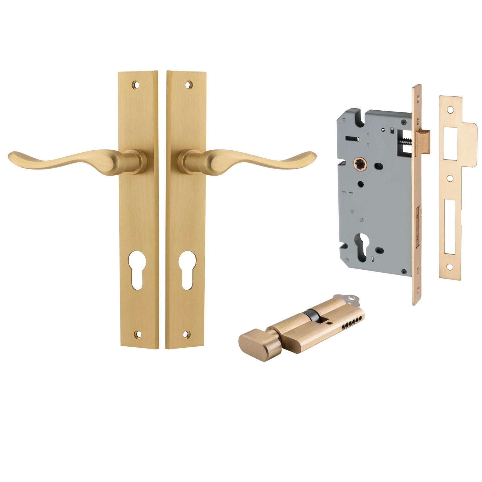 Iver Door Handle Stirling Rectangular Euro Pair Key/Thumb Brushed Brass Entrance Kit