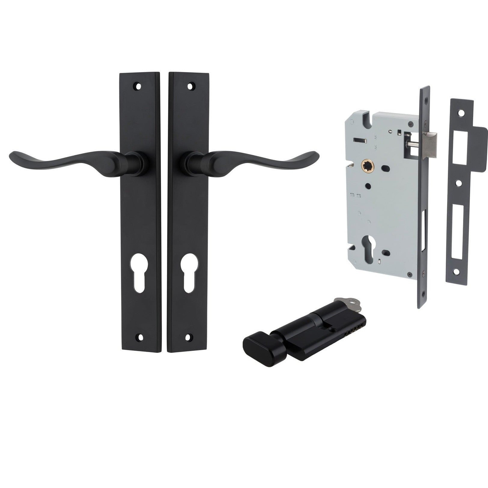 Iver Door Handle Stirling Rectangular Euro Pair Key/Thumb Matt Black Entrance Kit