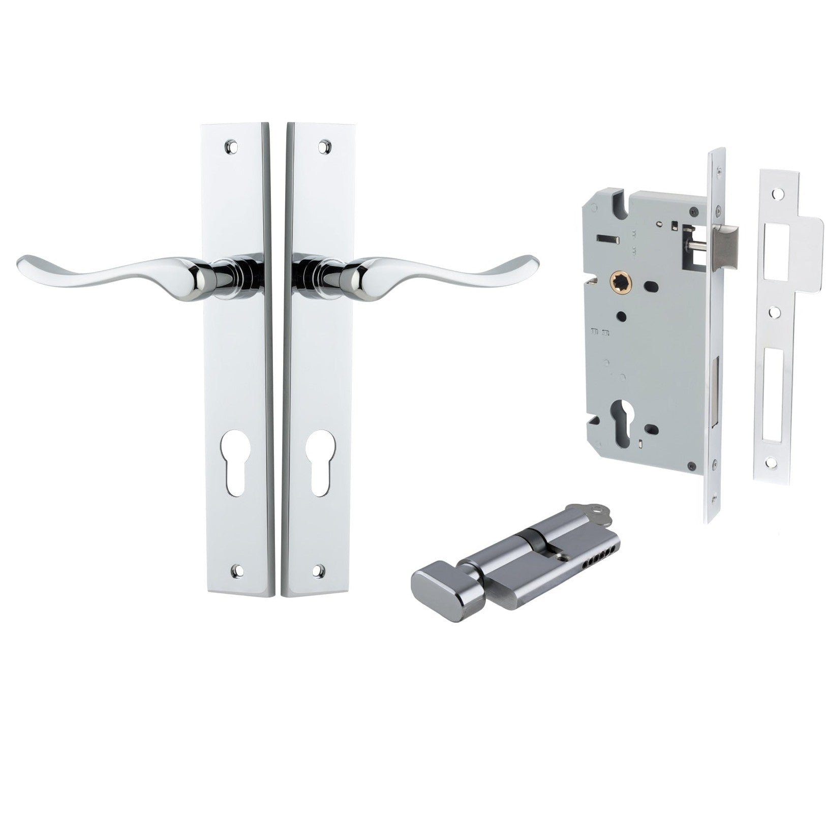 Iver Door Handle Stirling Rectangular Euro Pair Key/Thumb Polished Chrome Entrance Kit