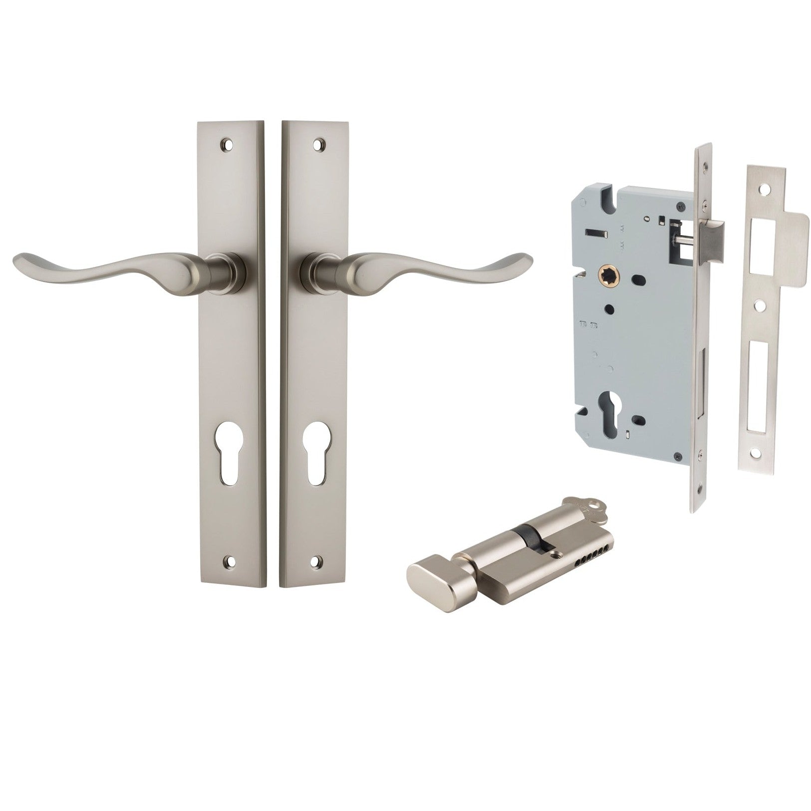 Iver Door Handle Stirling Rectangular Euro Pair Key/Thumb Satin Nickel Entrance Kit