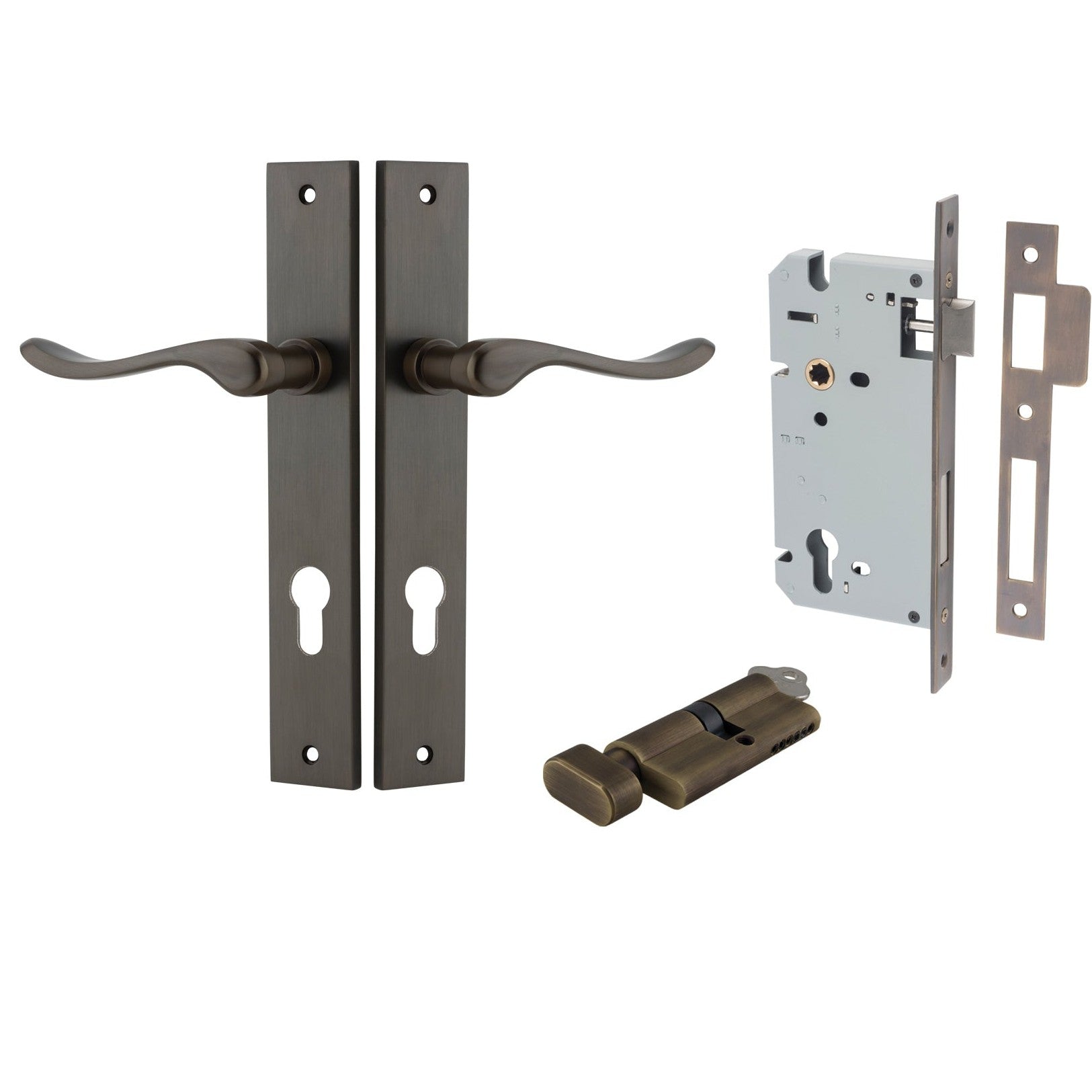 Iver Door Handle Stirling Rectangular Euro Pair Key/Thumb Signature Brass Entrance Kit