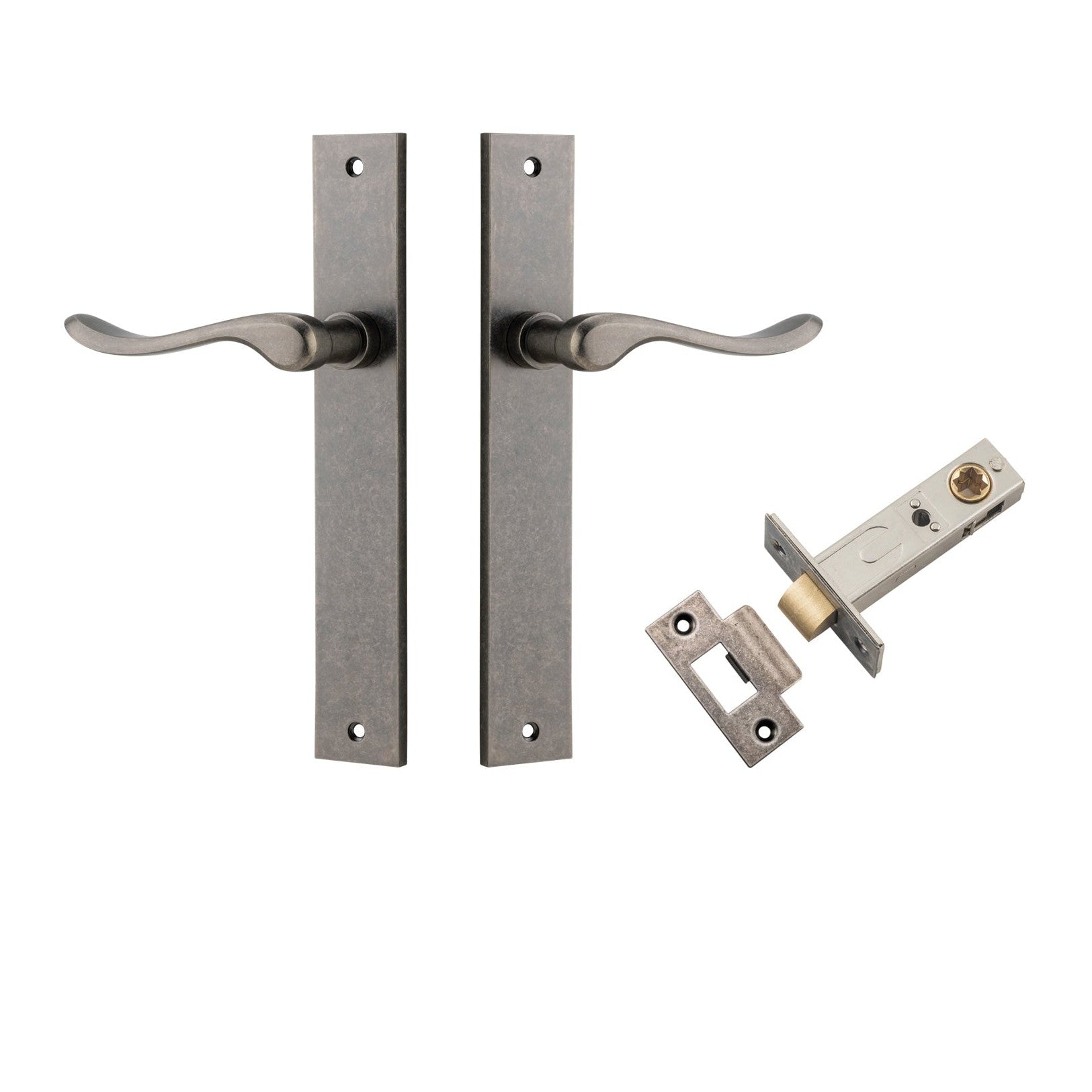 Iver Door Handle Stirling Rectangular Latch Pair Distressed Nickel Passage Kit