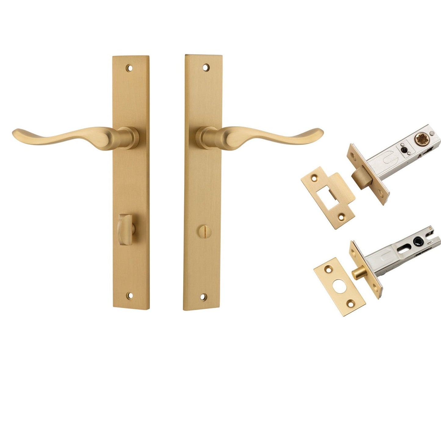 Iver Door Handle Stirling Rectangular Privacy Pair Brushed Brass Inbuilt Privacy Kit