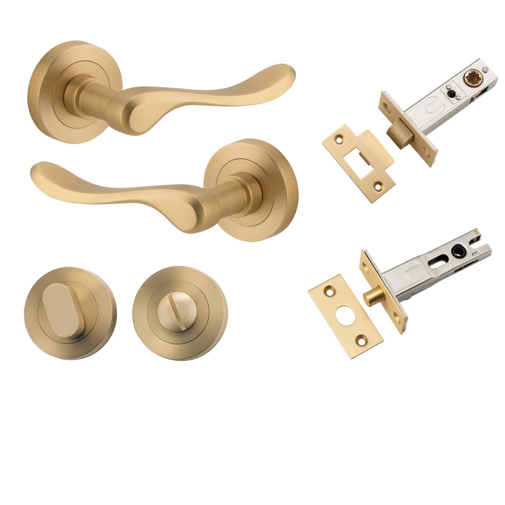 Iver Door Handle Stirling Round Rose Brushed Brass Privacy Kit