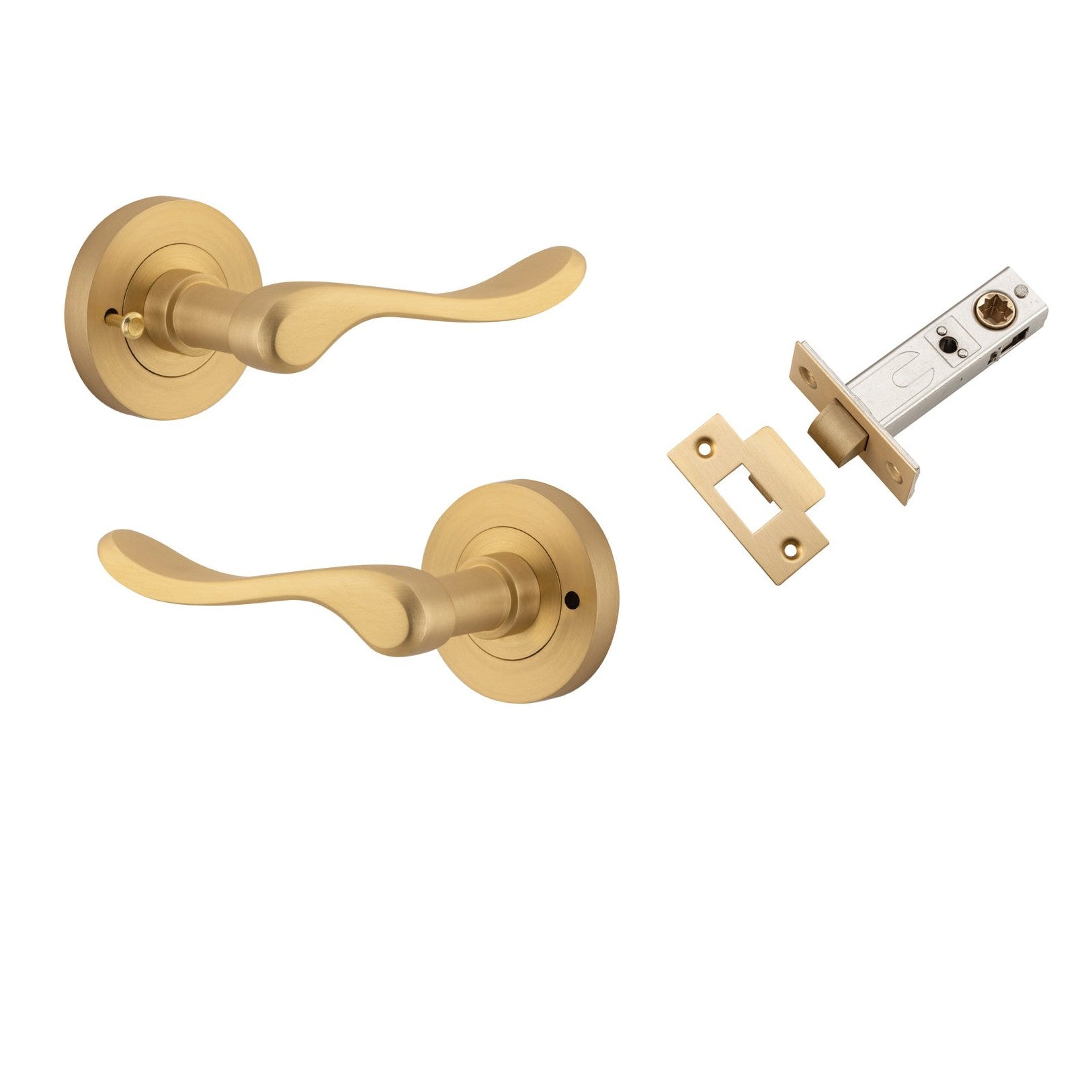 Iver Door Handle Stirling Round Rose Inbuilt Privacy Pair Kit Brushed Brass