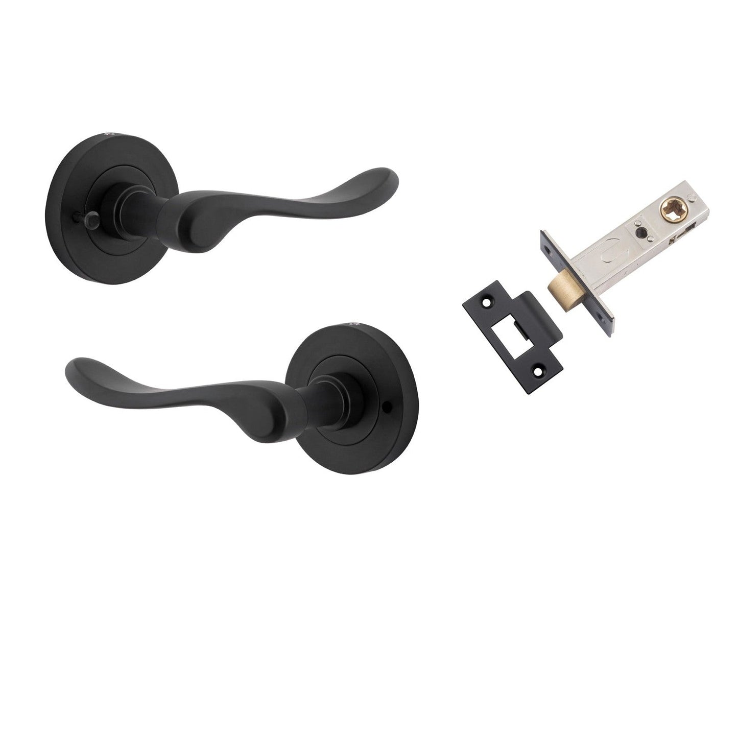 Iver Door Handle Stirling Round Rose Inbuilt Privacy Pair Kit Matt Black