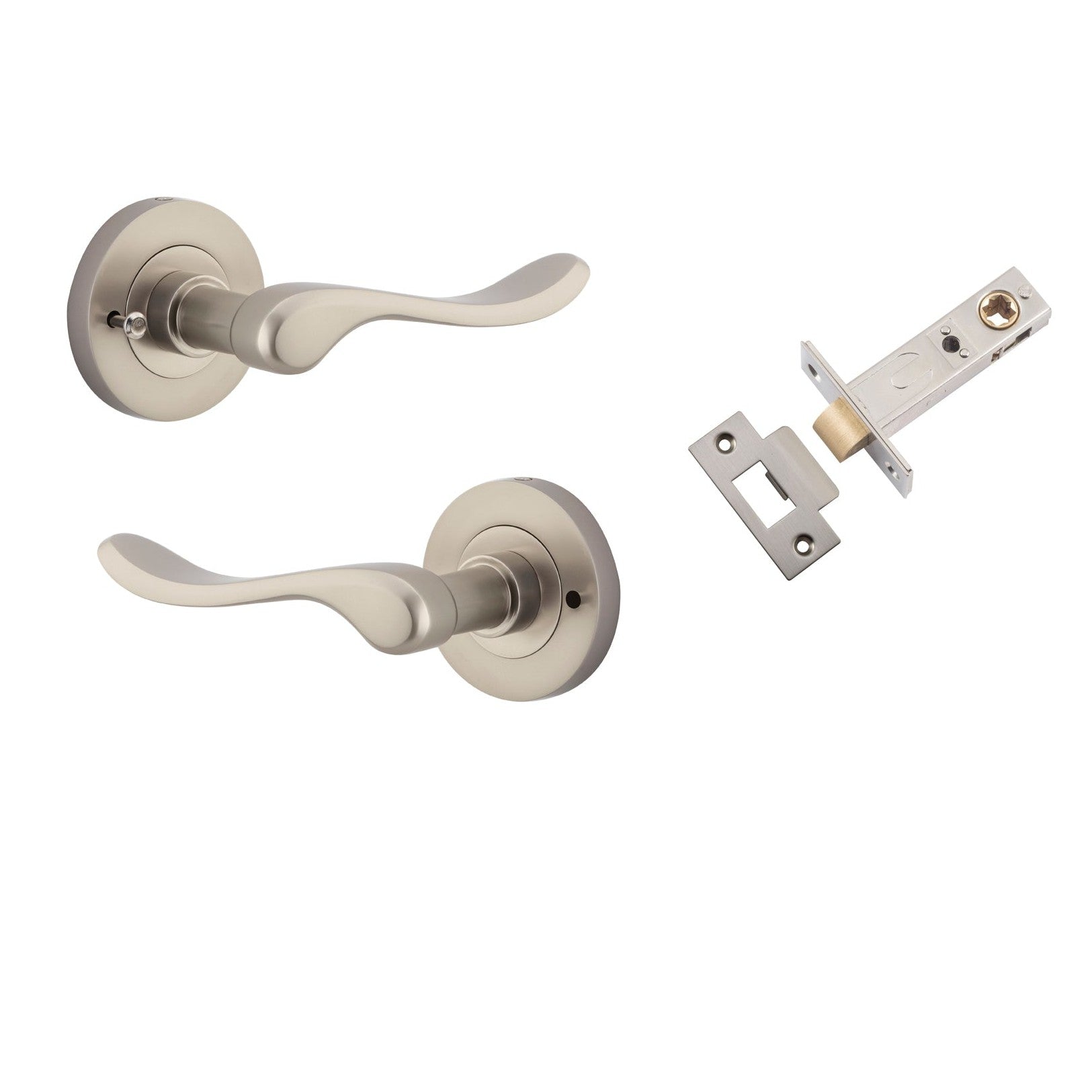 Iver Door Handle Stirling Round Rose Inbuilt Privacy Pair Kit Satin Nickel