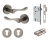 Iver Door Handle Stirling Round Rose Key/Key Distressed Nickel Entrance Kit