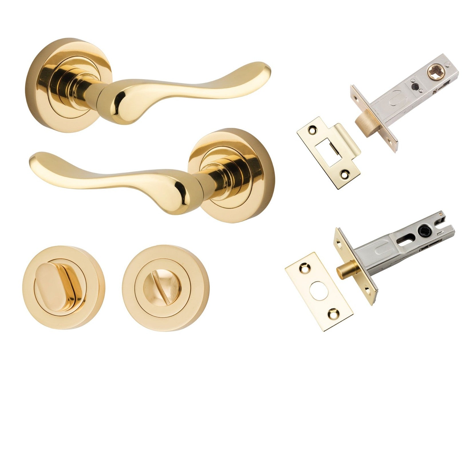 Iver Door Handle Stirling Round Rose Polished Brass Privacy Kit