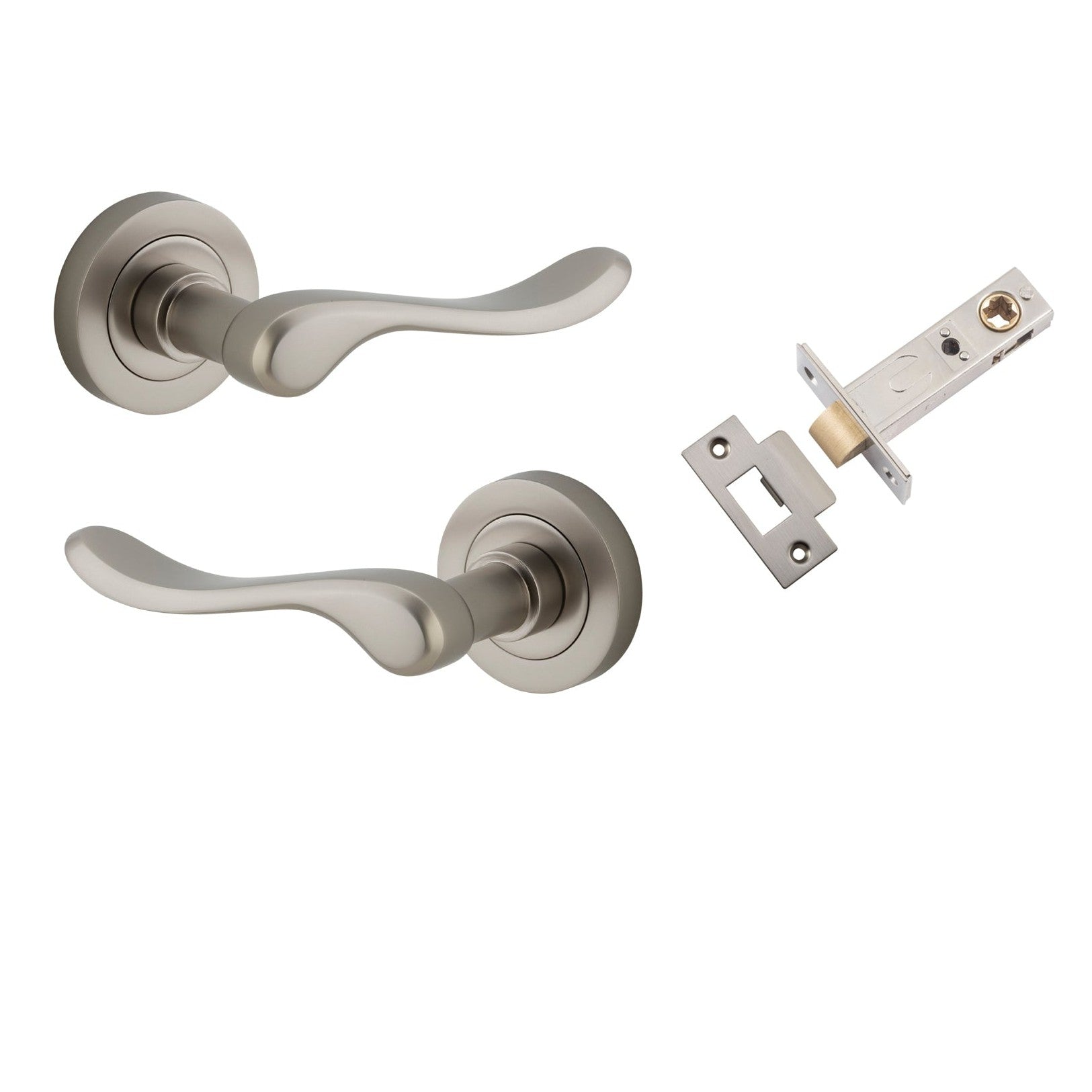 Iver Door Handle Stirling Round Rose Satin Nickel Passage Kit