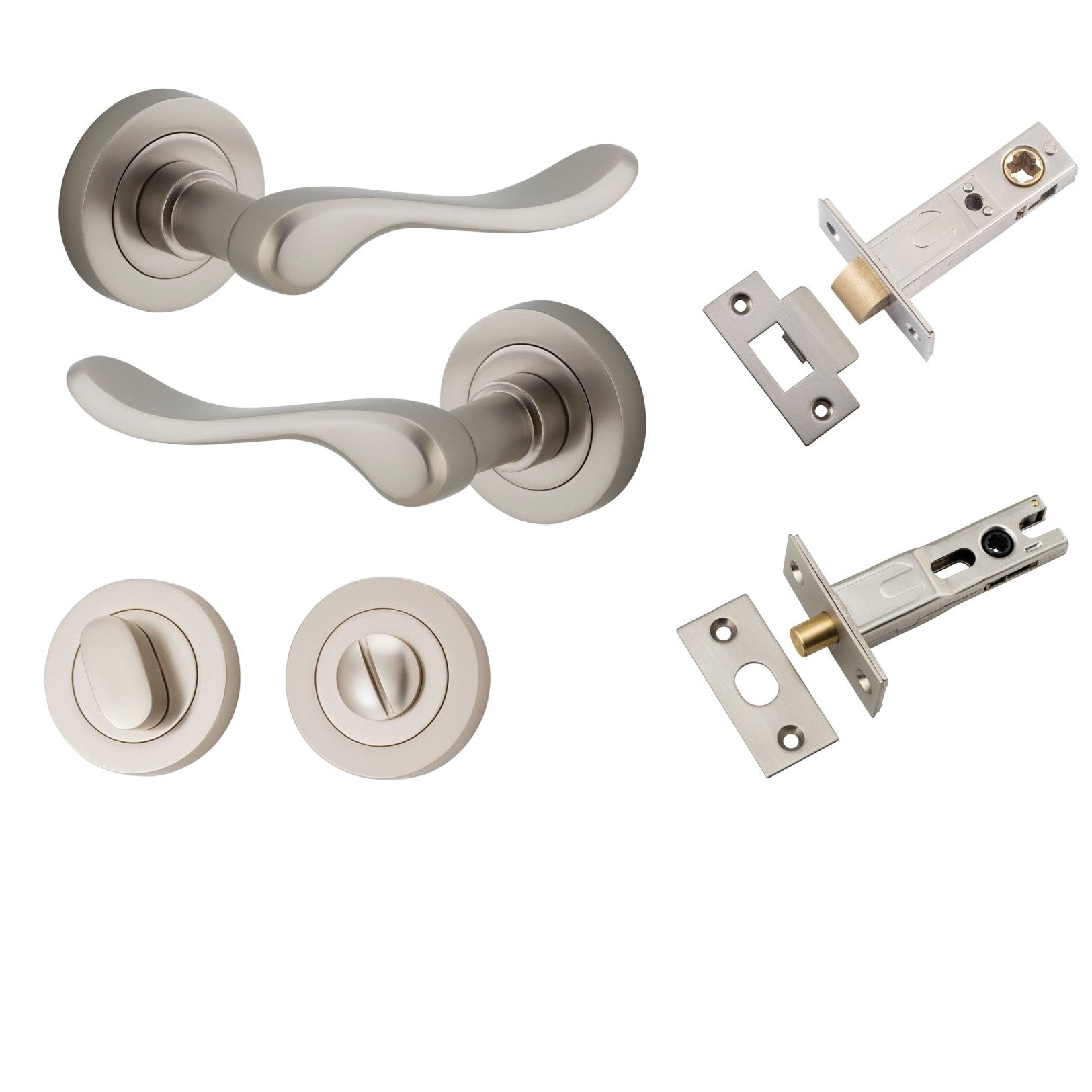 Iver Door Handle Stirling Round Rose Satin Nickel Privacy Kit