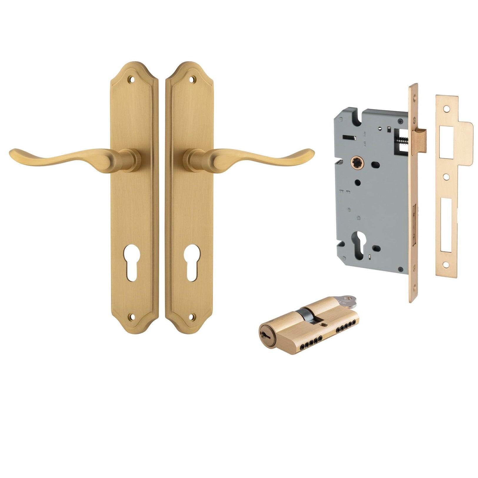 Iver Door Handle Stirling Shouldered Euro Pair Key/Key Brushed Brass Entrance Kit