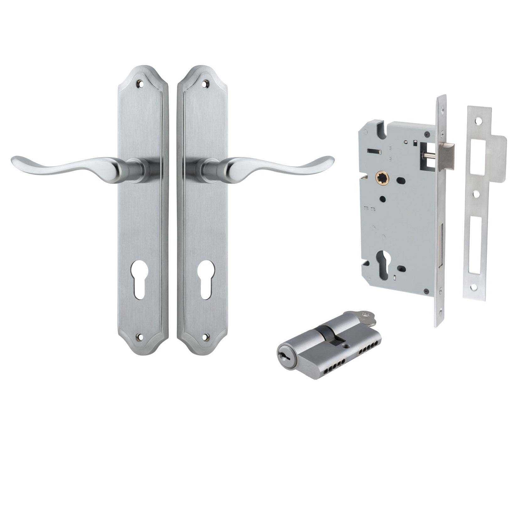 Iver Door Handle Stirling Shouldered Euro Pair Key/Key Brushed Chrome Entrance Kit