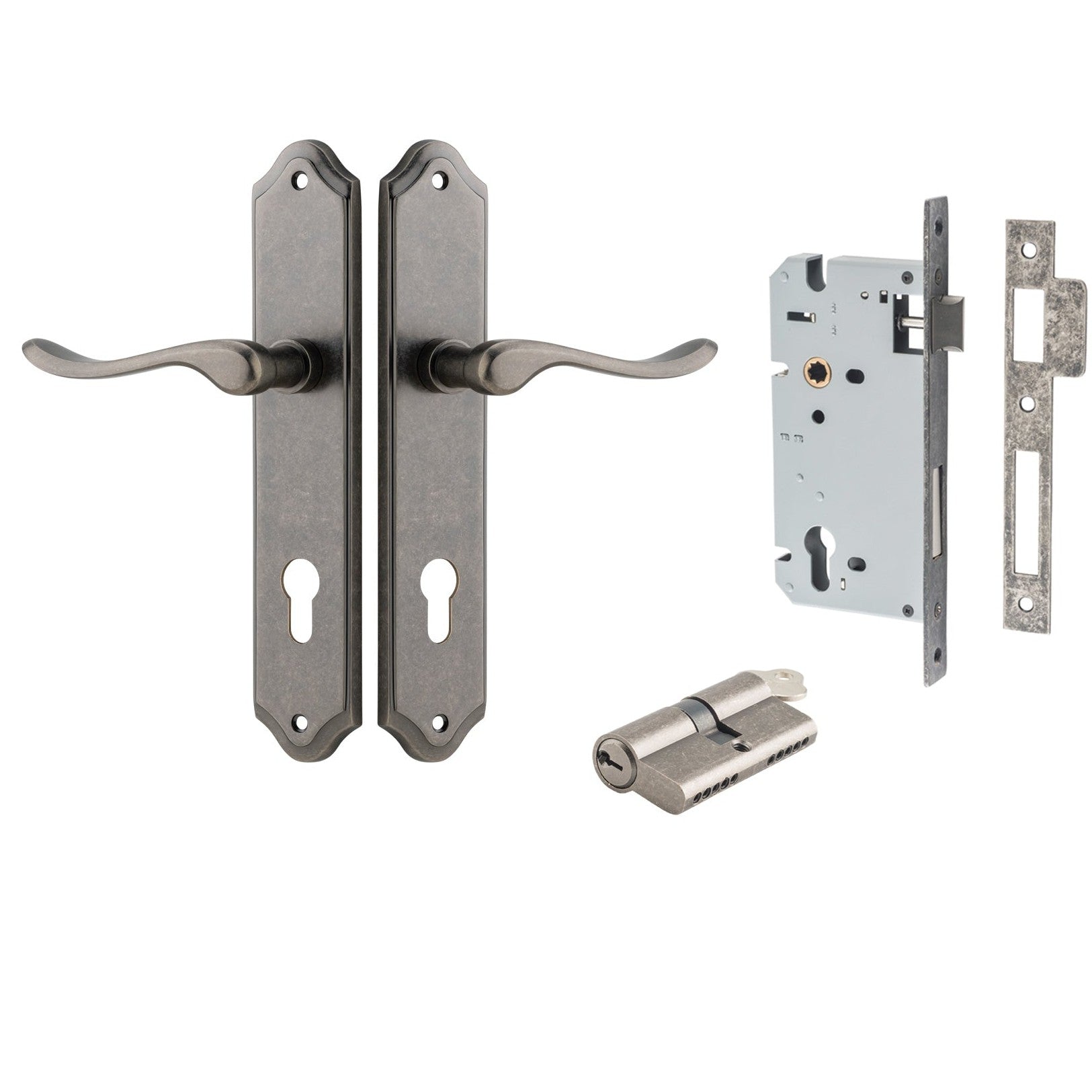 Iver Door Handle Stirling Shouldered Euro Pair Key/Key Distressed Nickel Entrance Kit