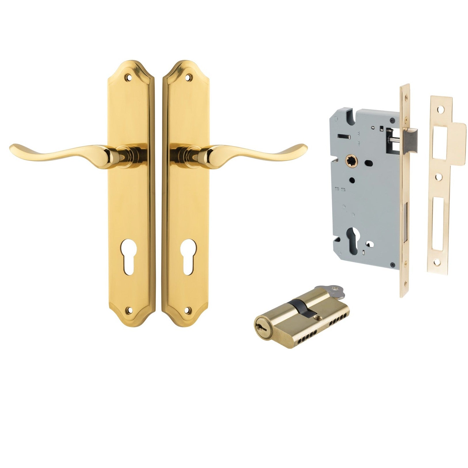 Iver Door Handle Stirling Shouldered Euro Pair Key/Key Polished Brass Entrance Kit