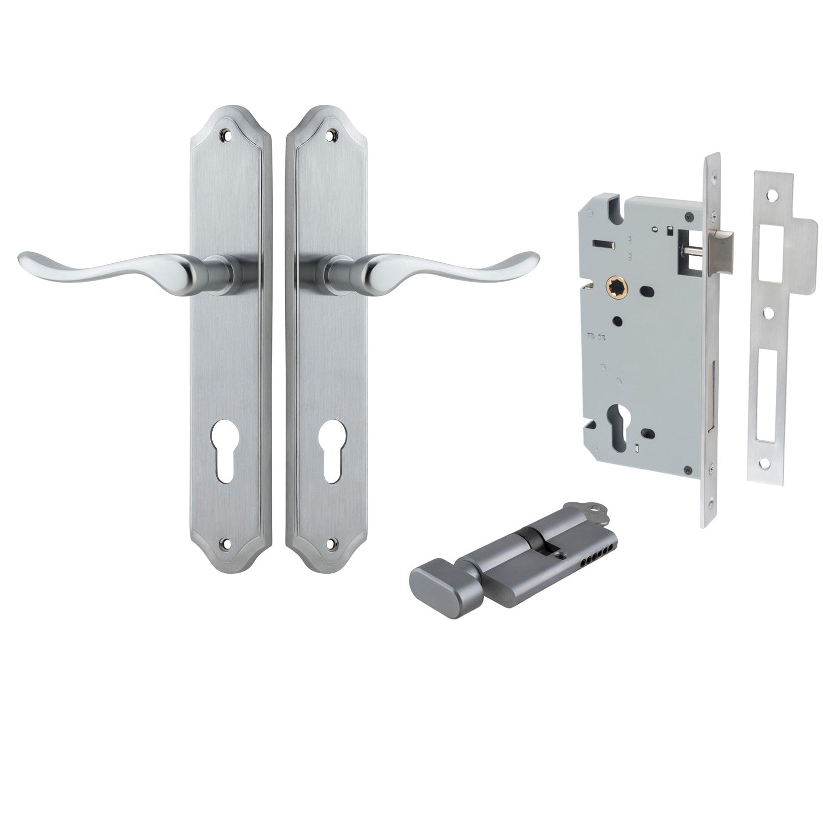 Iver Door Handle Stirling Shouldered Euro Pair Key/Thumb Brushed Chrome Entrance Kit