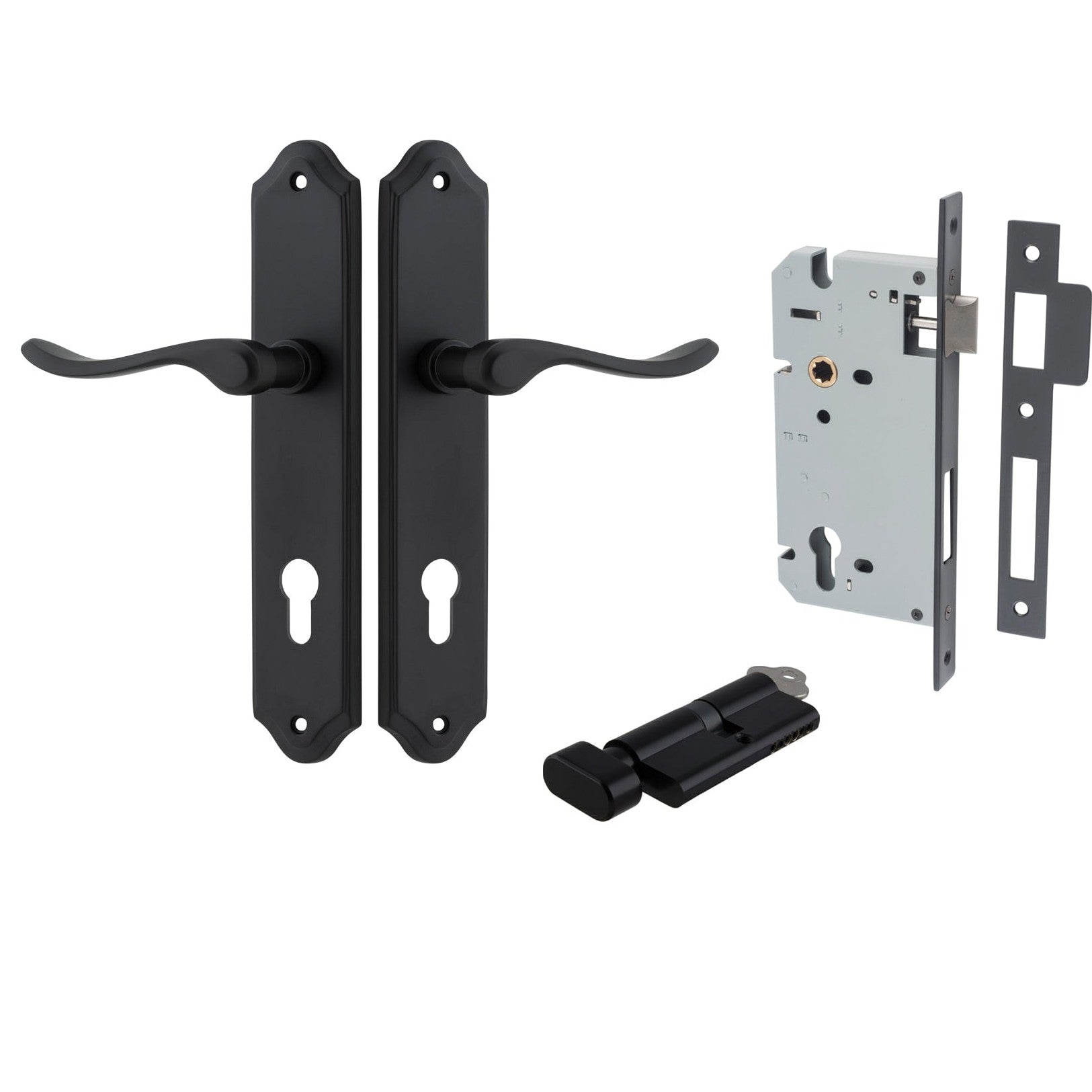 Iver Door Handle Stirling Shouldered Euro Pair Key/Thumb Matt Black Entrance Kit