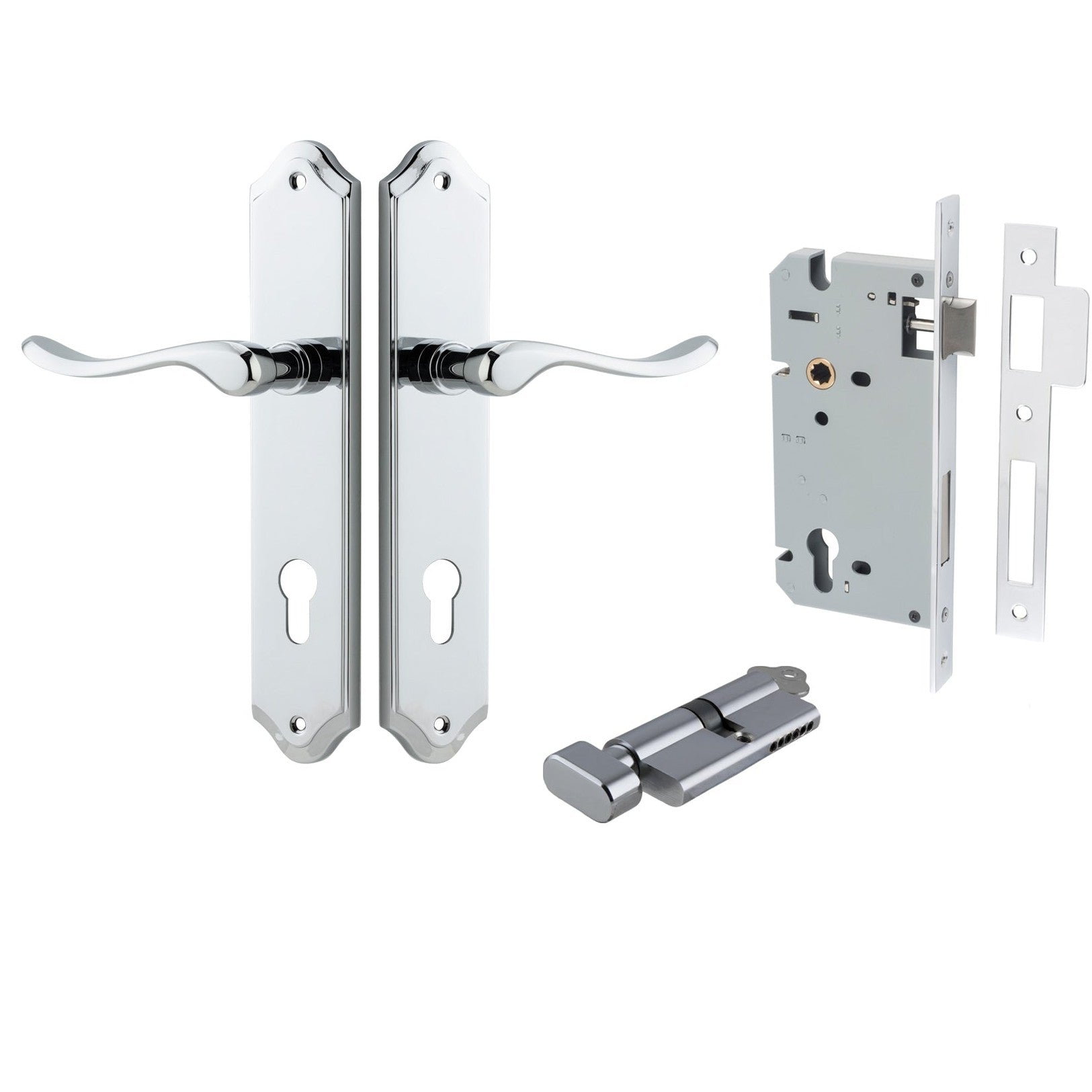 Iver Door Handle Stirling Shouldered Euro Pair Key/Thumb Polished Chrome Entrance Kit