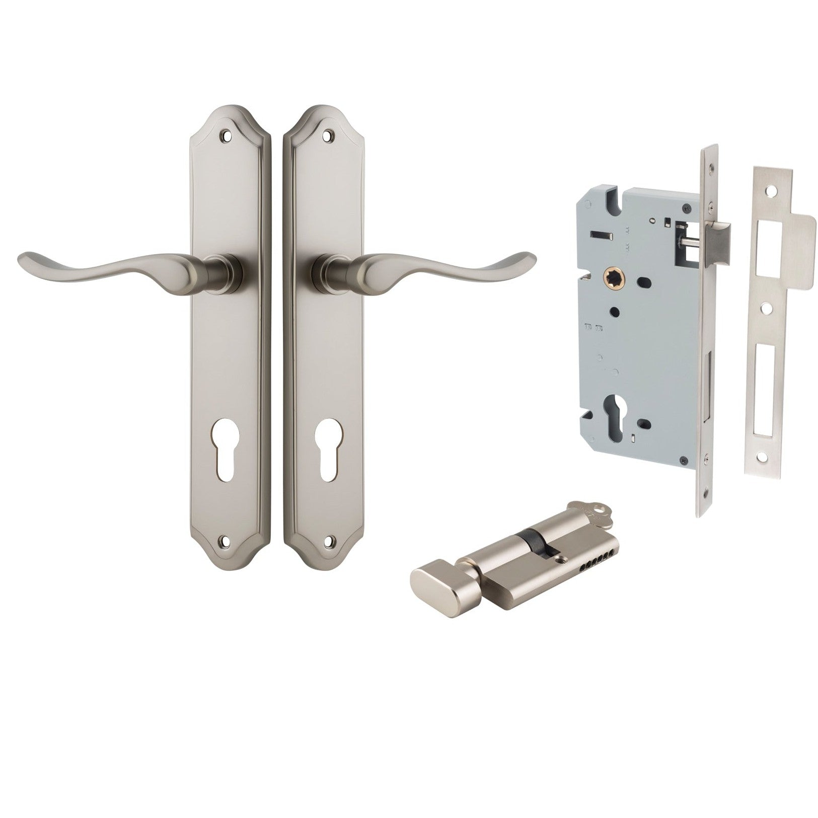 Iver Door Handle Stirling Shouldered Euro Pair Key/Thumb Satin Nickel Entrance Kit