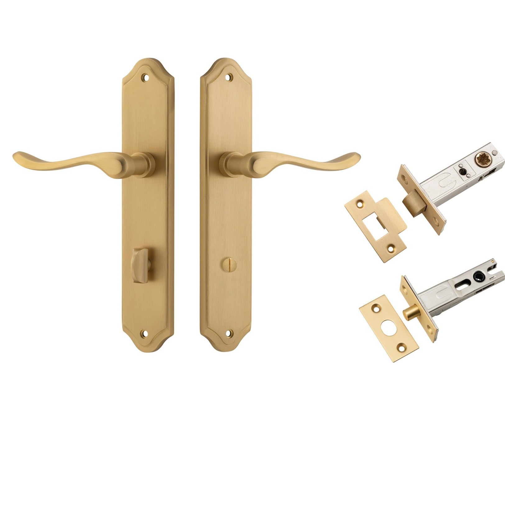 Iver Door Handle Stirling Shouldered Privacy Pair Brushed Brass Inbuilt Privacy Kit