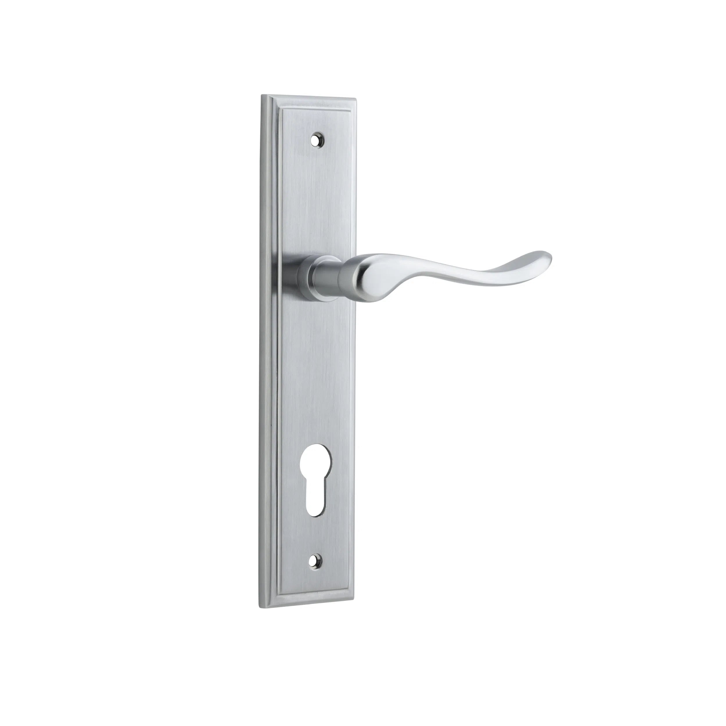 Iver Door Handle Stirling Stepped Euro Pair Brushed Chrome