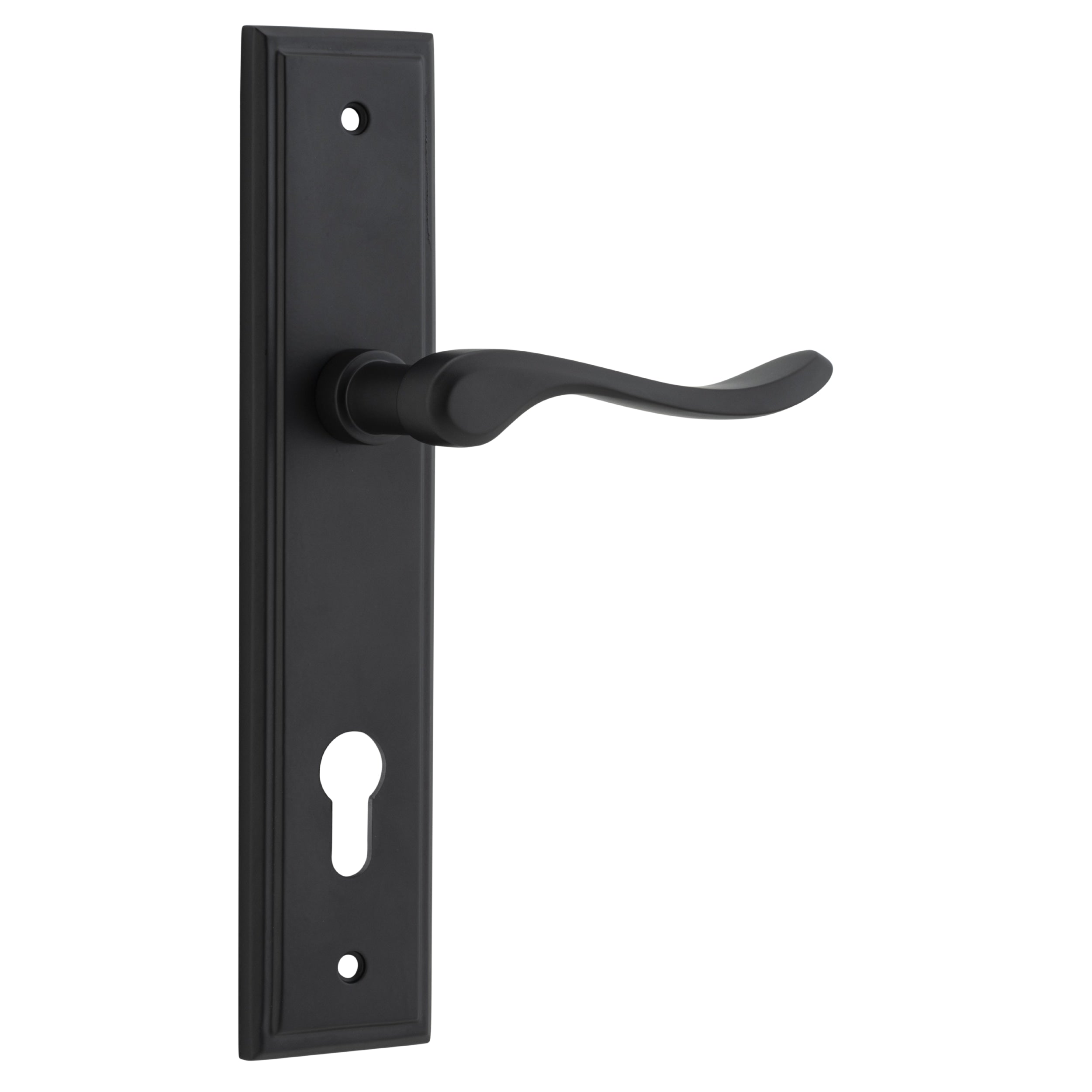 Iver Door Handle Stirling Stepped Euro Pair Matt Black