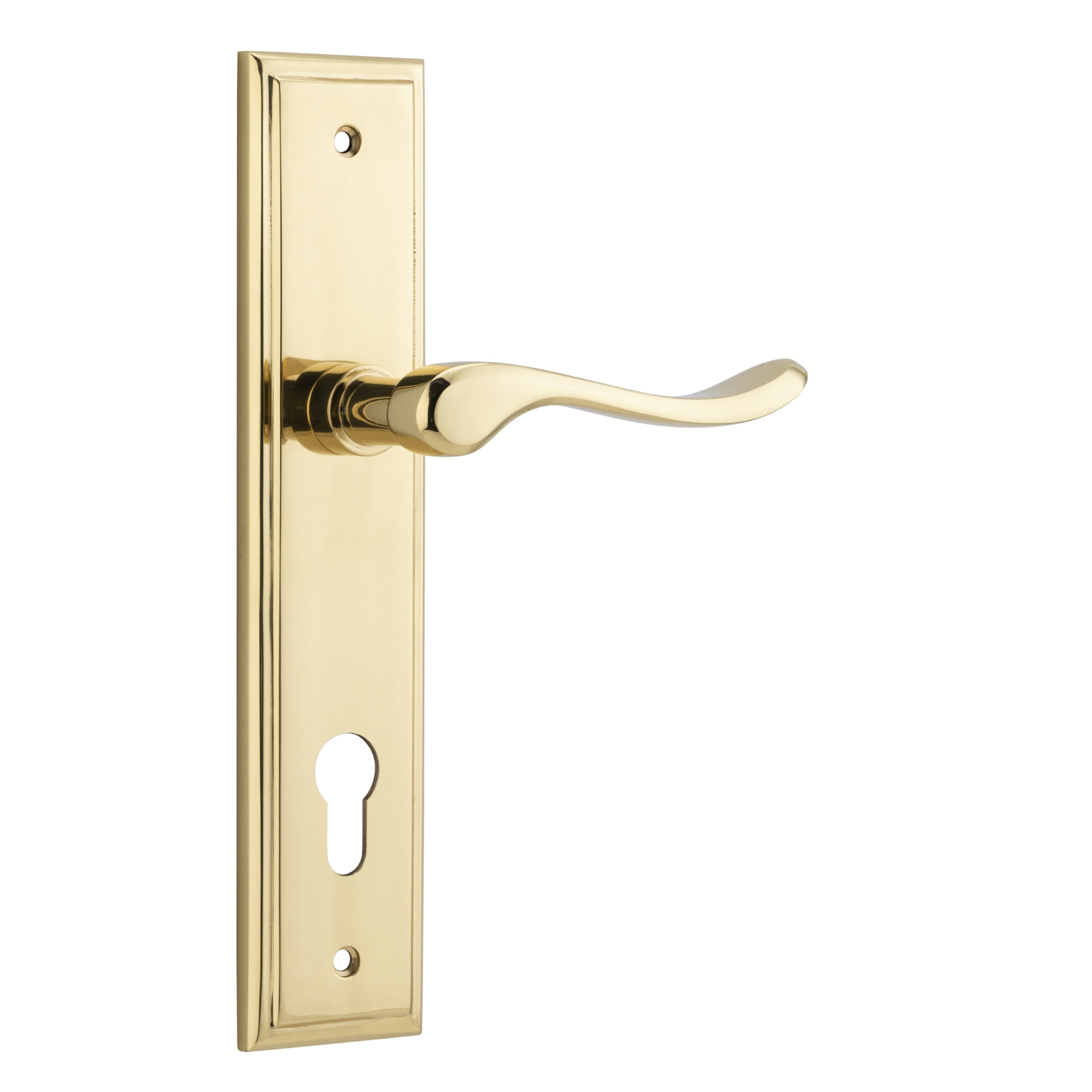 Iver Door Handle Stirling Stepped Euro Pair Polished Brass