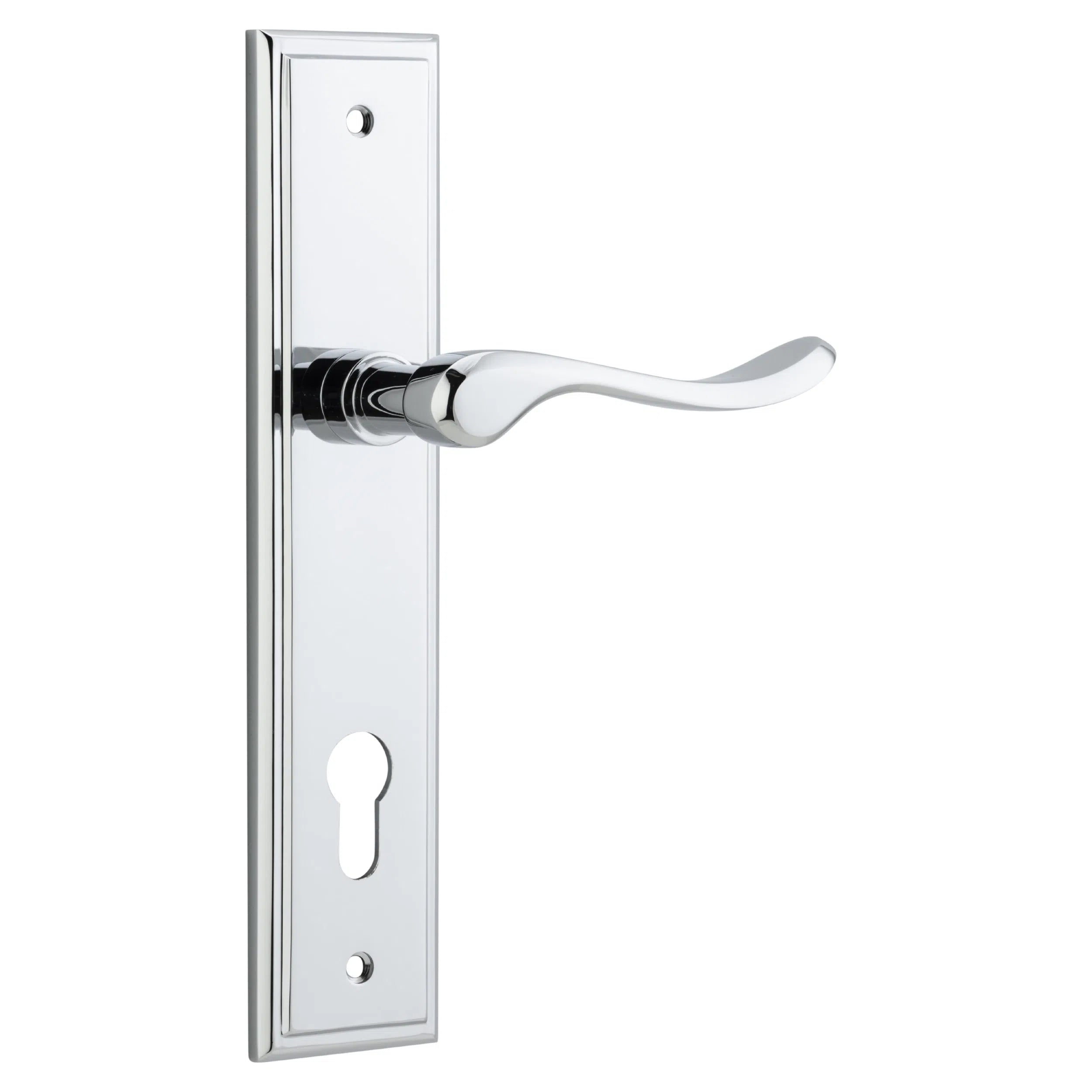 Iver Door Handle Stirling Stepped Euro Pair Polished Chrome