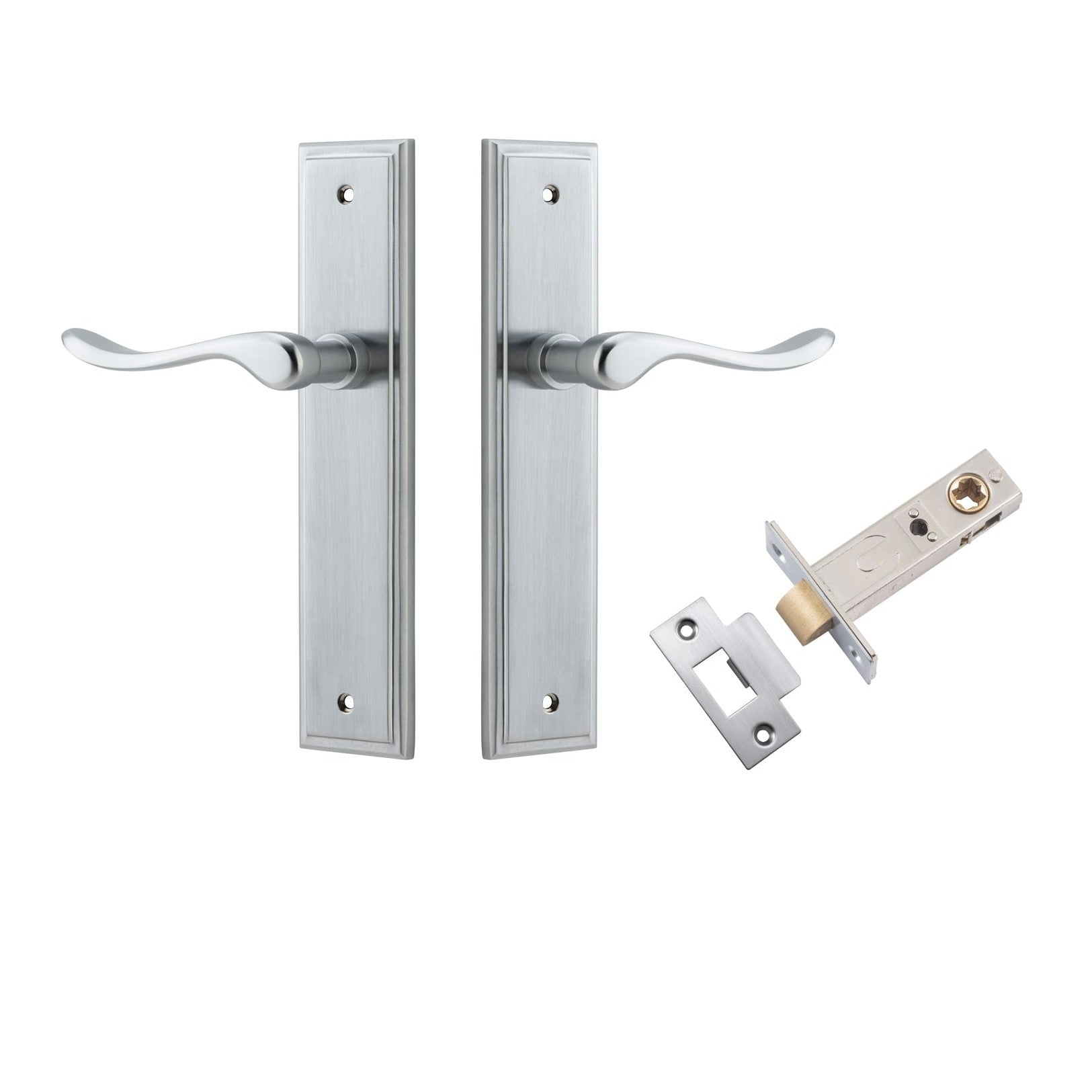 Iver Door Handle Stirling Stepped Latch Pair Brushed Chrome Passage Kit