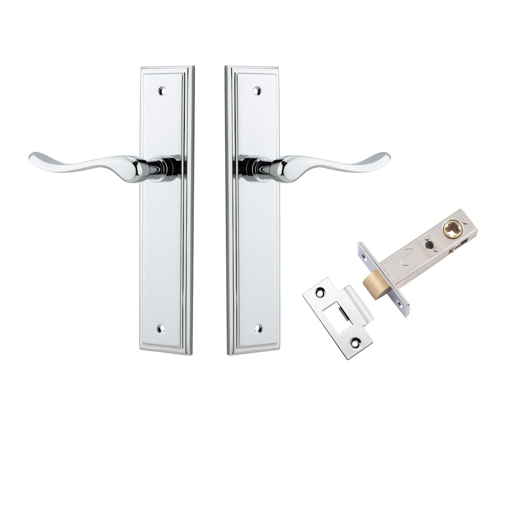 Iver Door Handle Stirling Stepped Latch Pair Polished Chrome Passage Kit