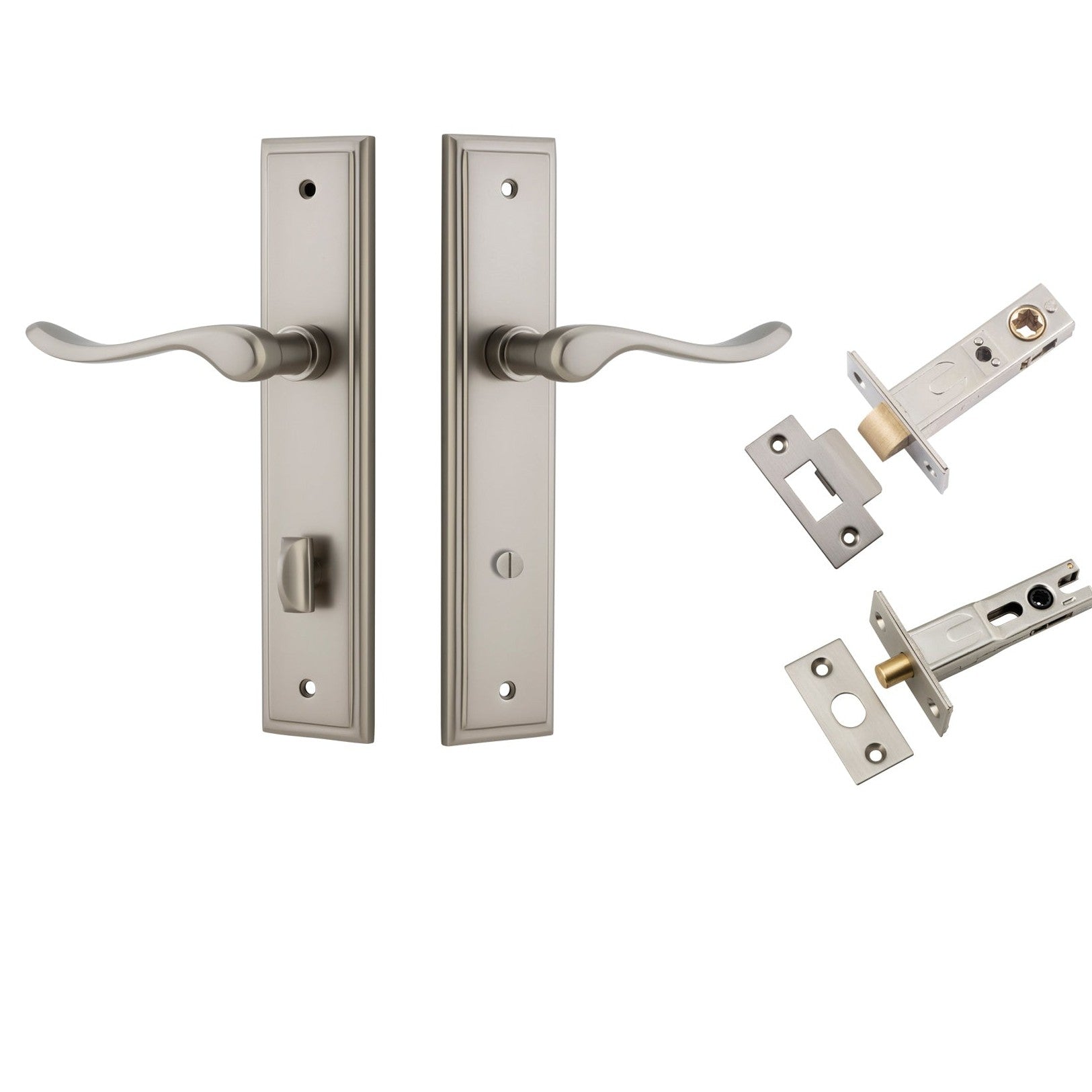 Iver Door Handle Stirling Stepped Privacy Pair Satin Nickel Inbuilt Privacy Kit