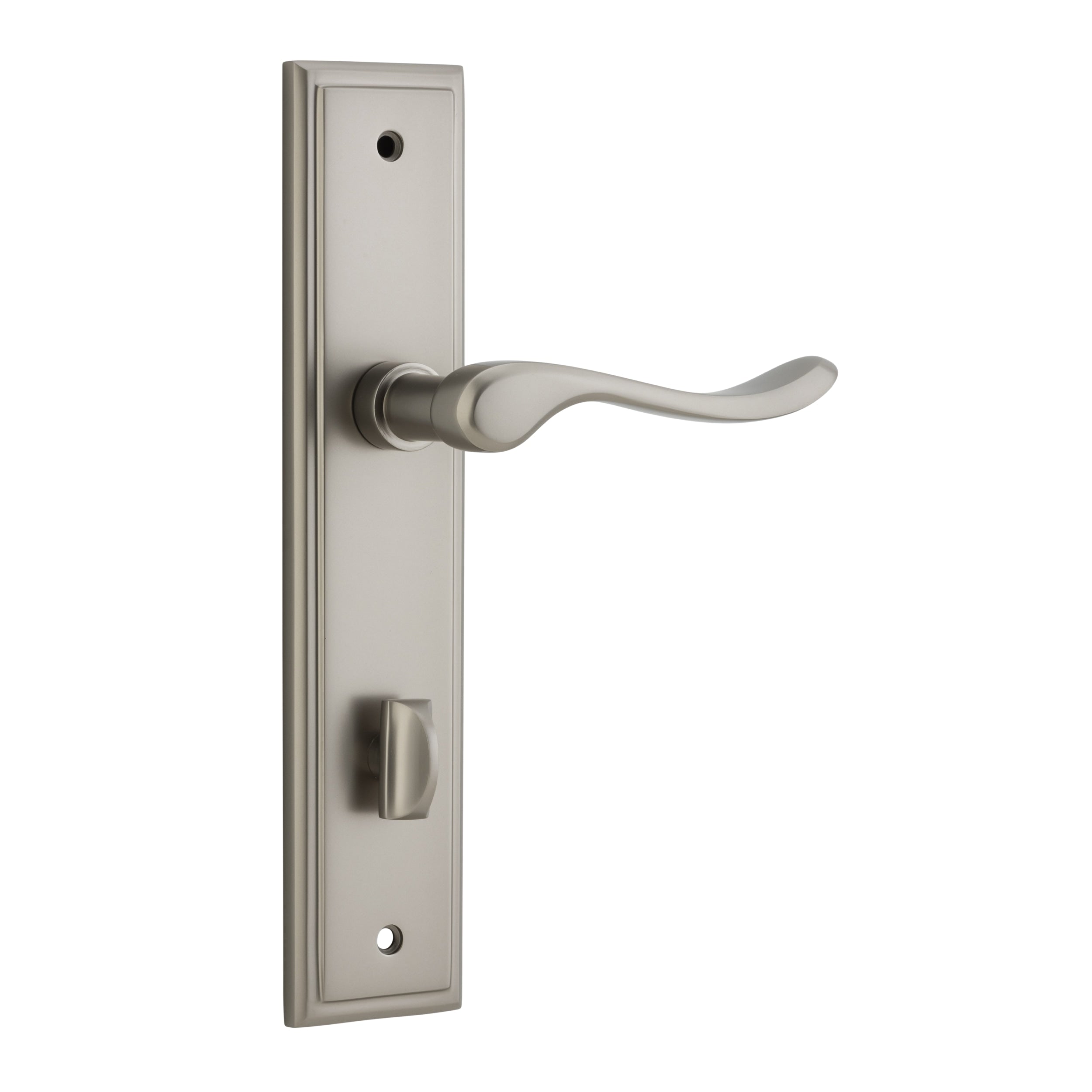 Iver Door Handle Stirling Stepped Privacy Pair Satin Nickel