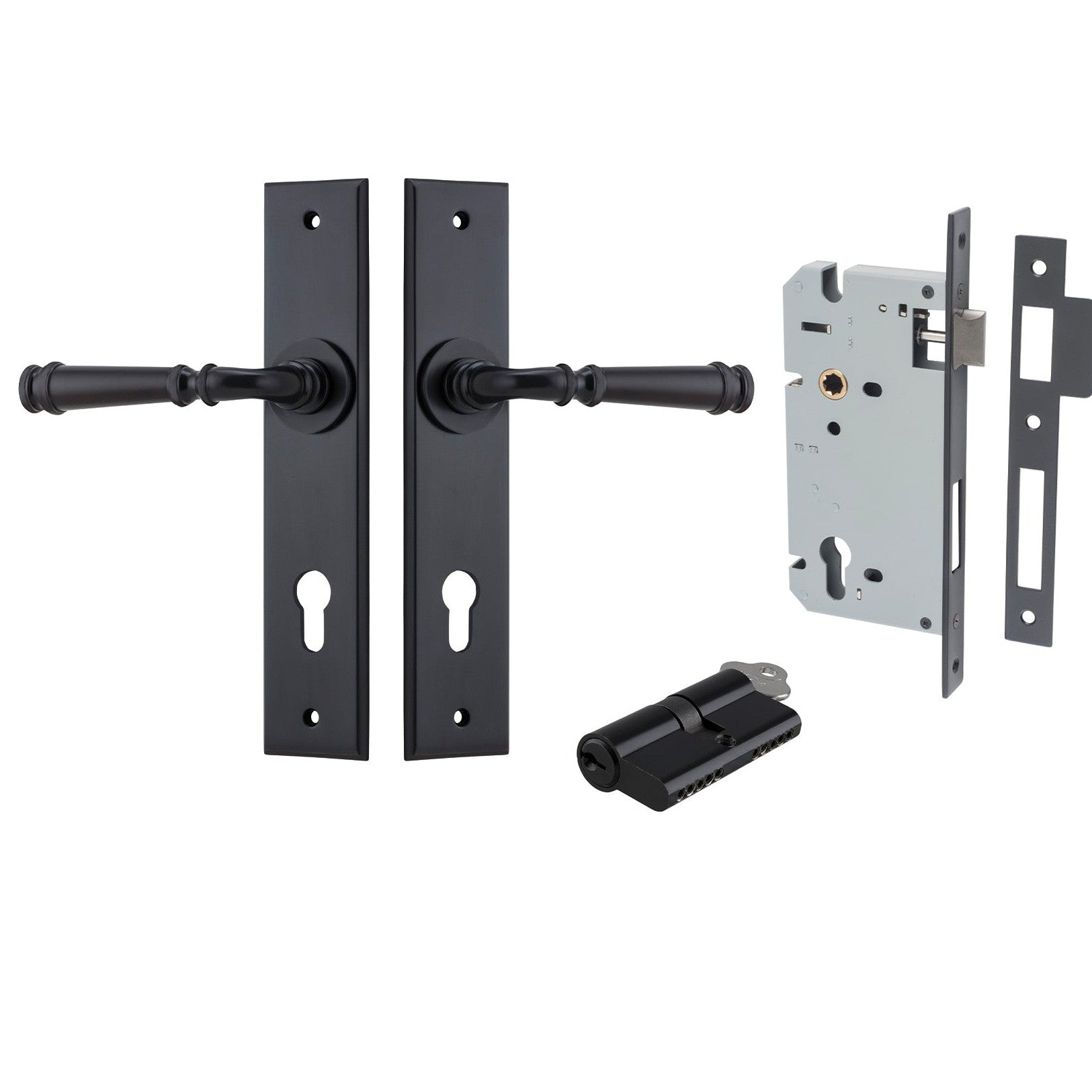 Iver Door Handle Verona Chamfered Key/Key Matt Black Entrance Kit