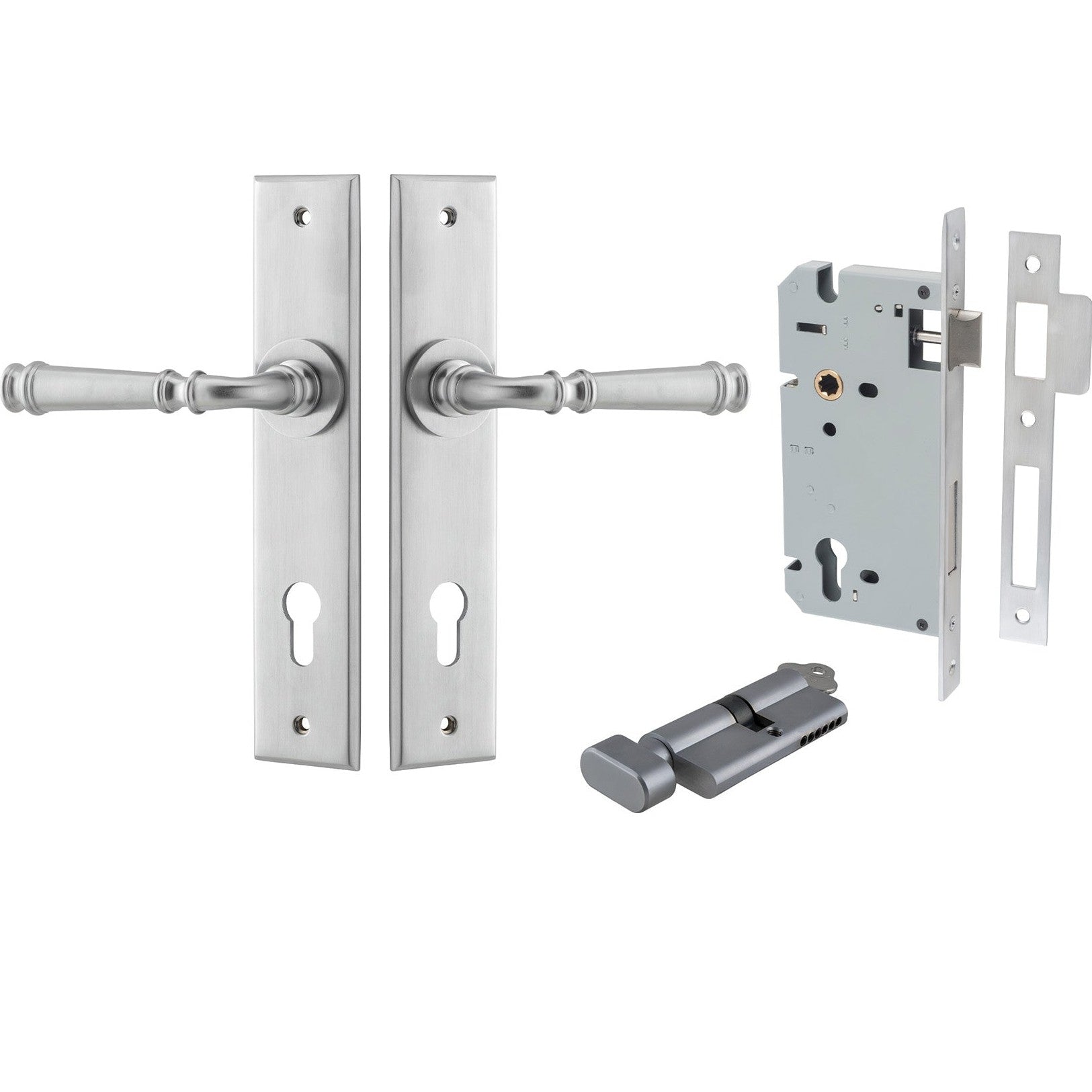 Iver Door Handle Verona Chamfered Key/Thumb Brushed Chrome Entrance Kit