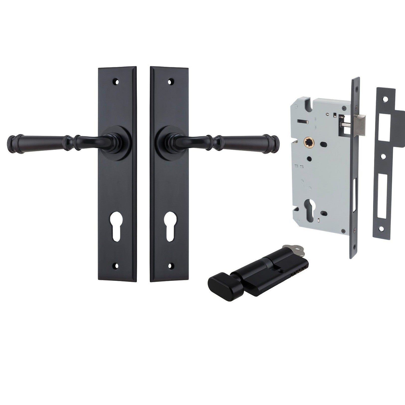 Iver Door Handle Verona Chamfered Key/Thumb Matt Black Entrance Kit