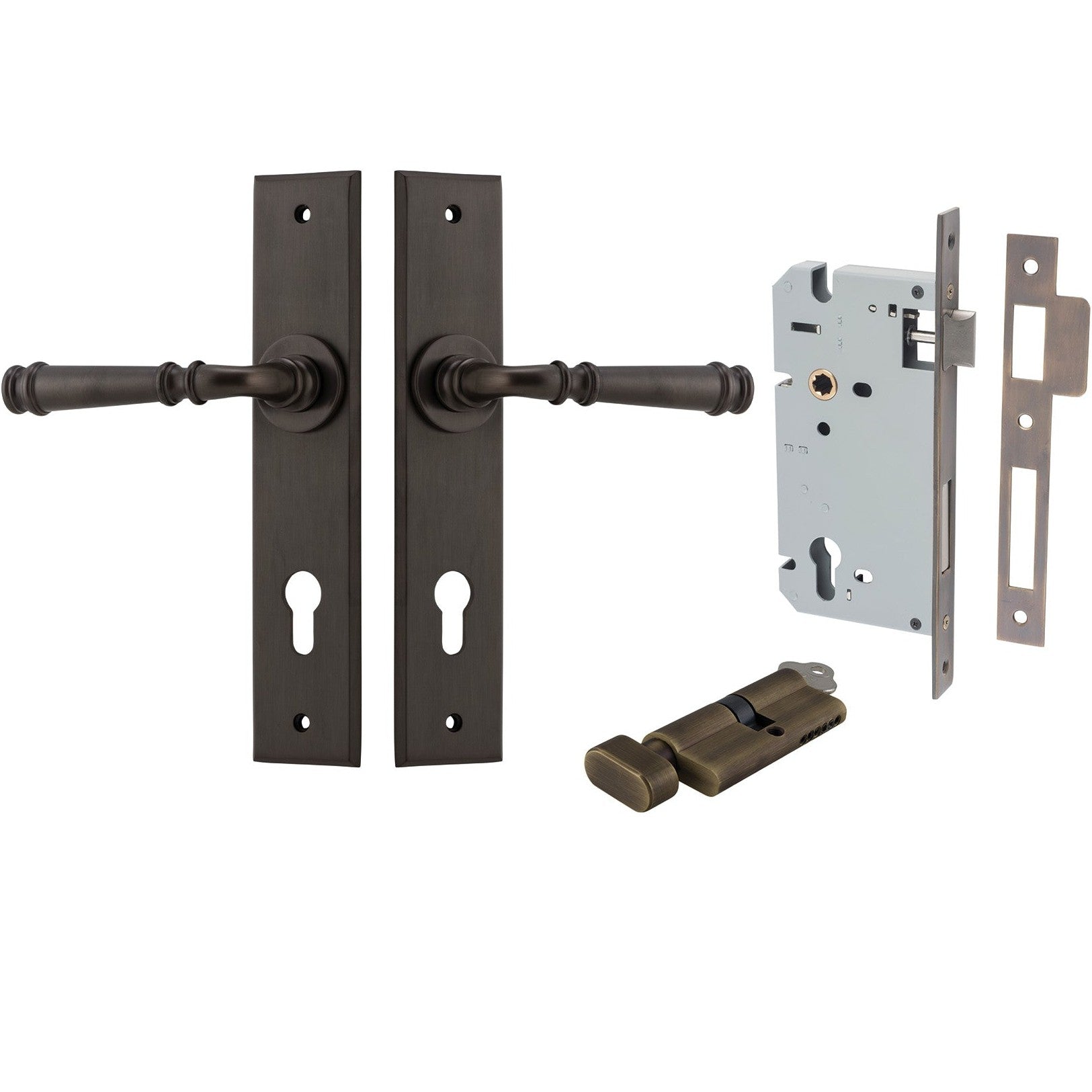 Iver Door Handle Verona Chamfered Key/Thumb Signature Brass Entrance Kit