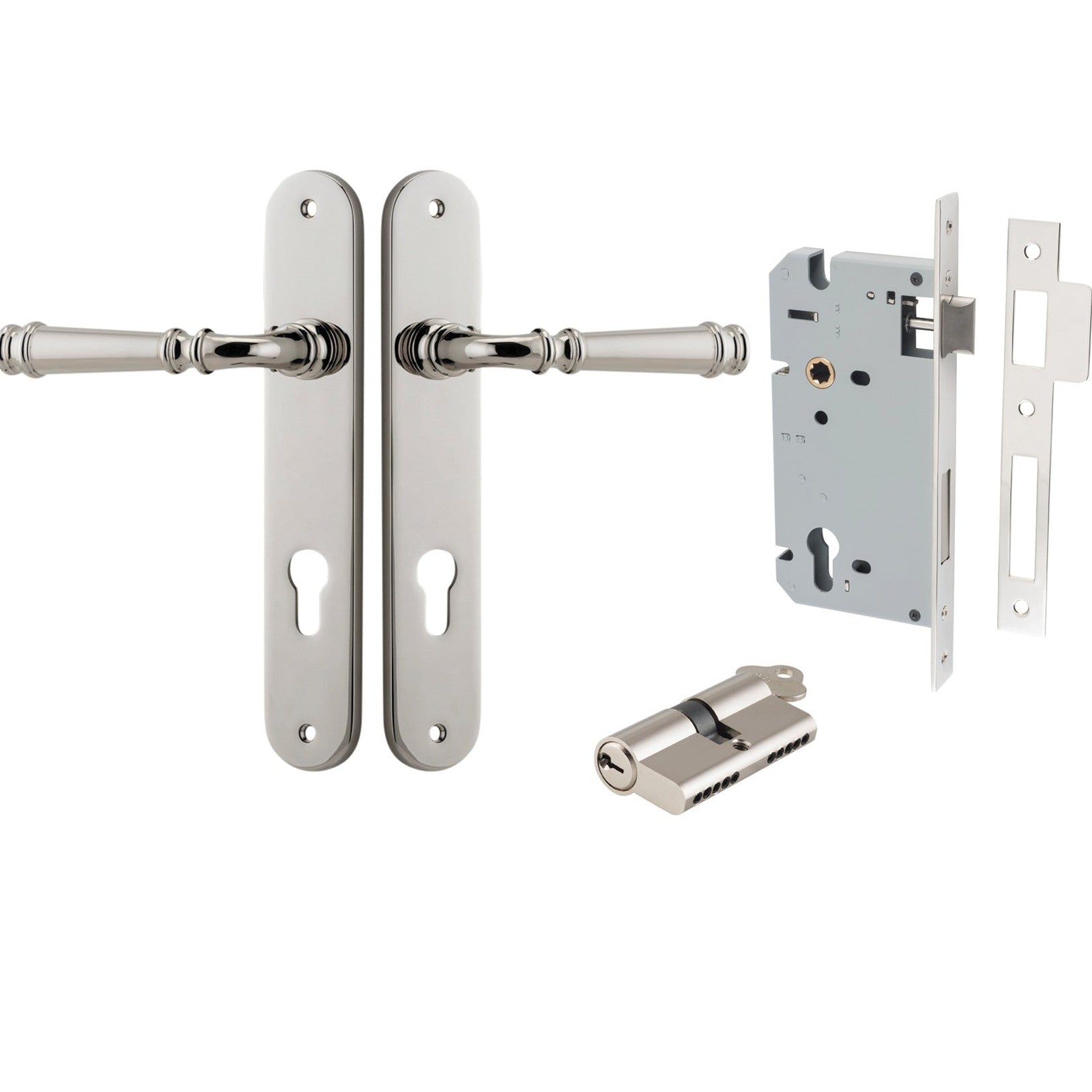 Iver Door Handle Verona Oval Euro Key/Key Polished Nickel Entrance Kit