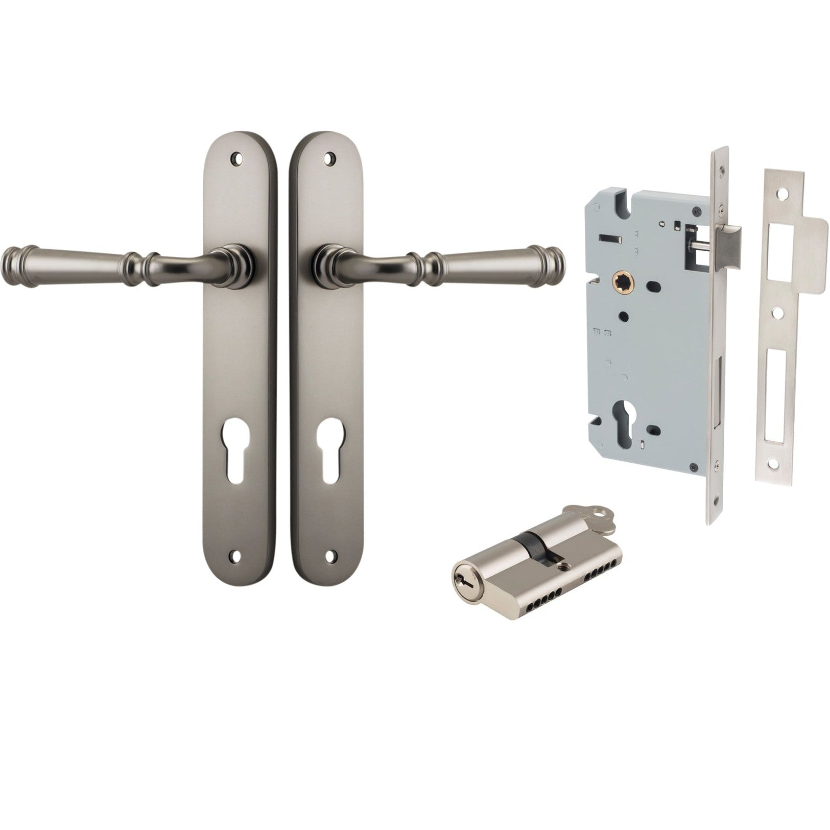 Iver Door Handle Verona Oval Euro Key/Key Satin Nickel Entrance Kit