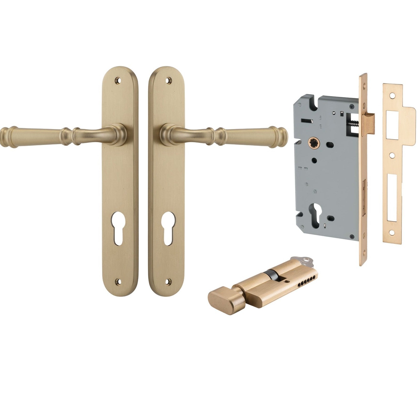 Iver Door Handle Verona Oval Euro Key/Thumb Brushed Brass Entrance Kit