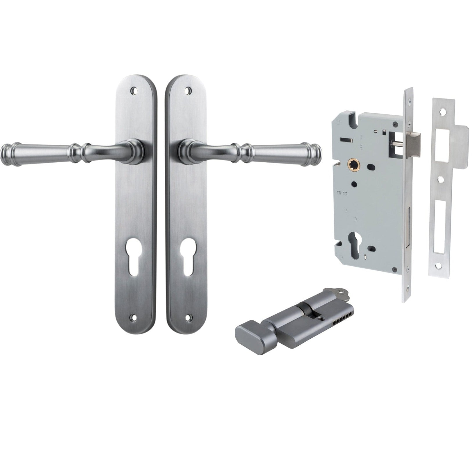 Iver Door Handle Verona Oval Euro Key/Thumb Brushed Chrome Entrance Kit