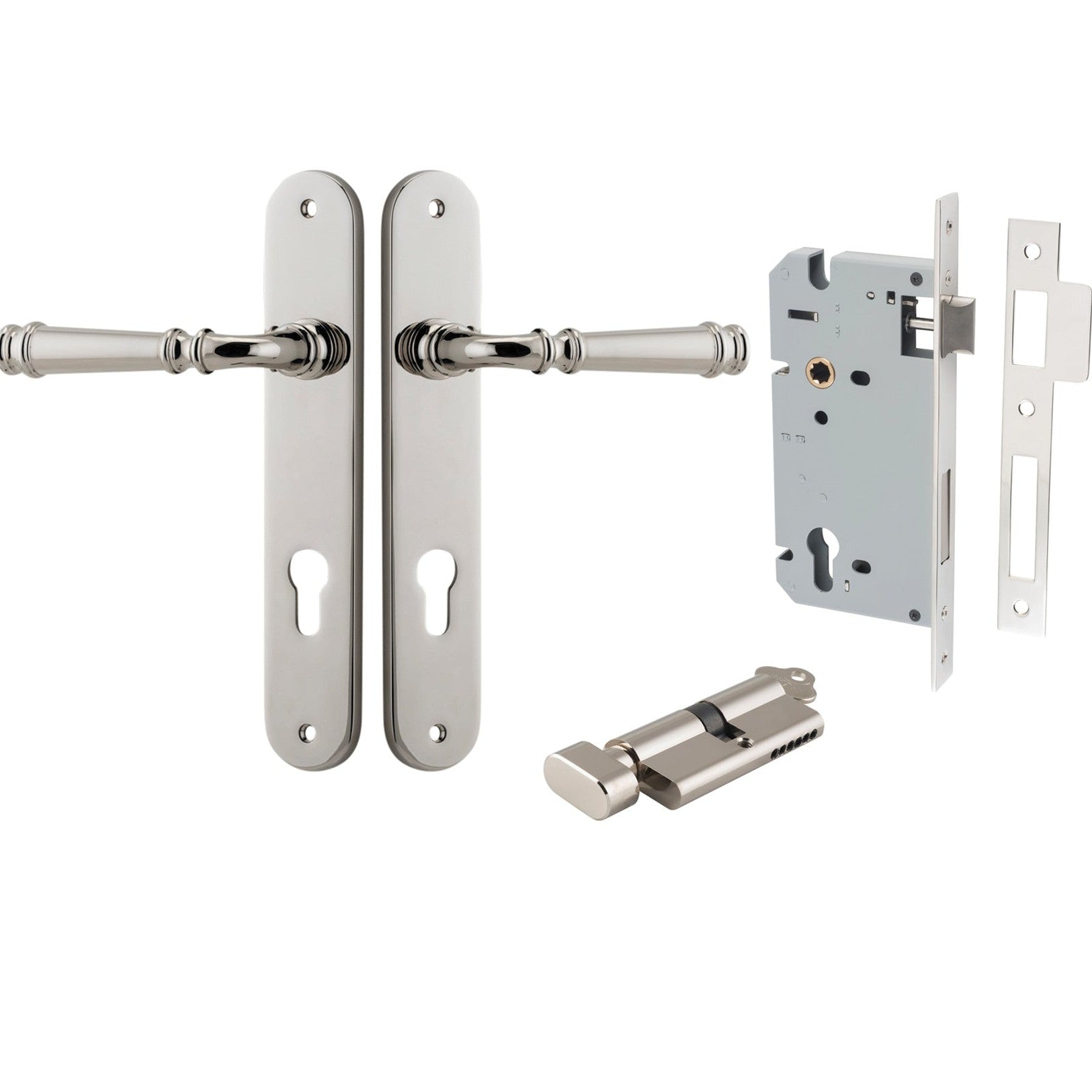 Iver Door Handle Verona Oval Euro Key/Thumb Polished Nickel Entrance Kit