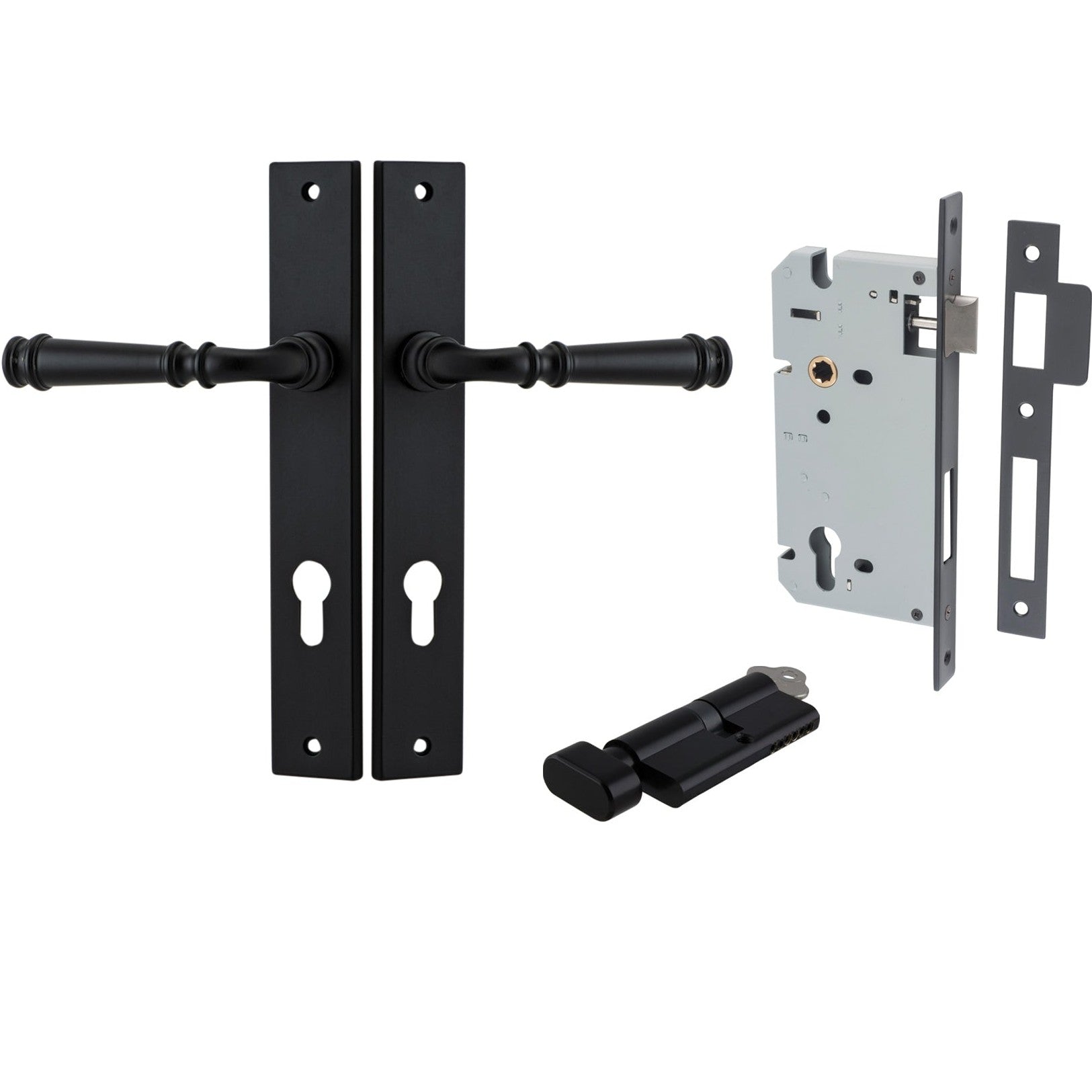 Iver Door Handle Verona Rectangular Euro Key/Thumb Matt Black Entrance Kit