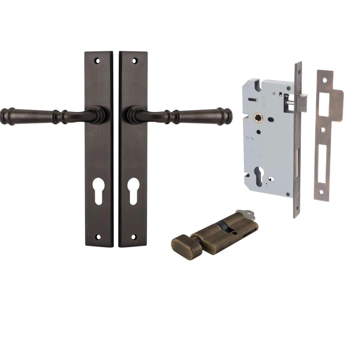 Iver Door Handle Verona Rectangular Euro Key/Thumb Signature Brass Entrance Kit